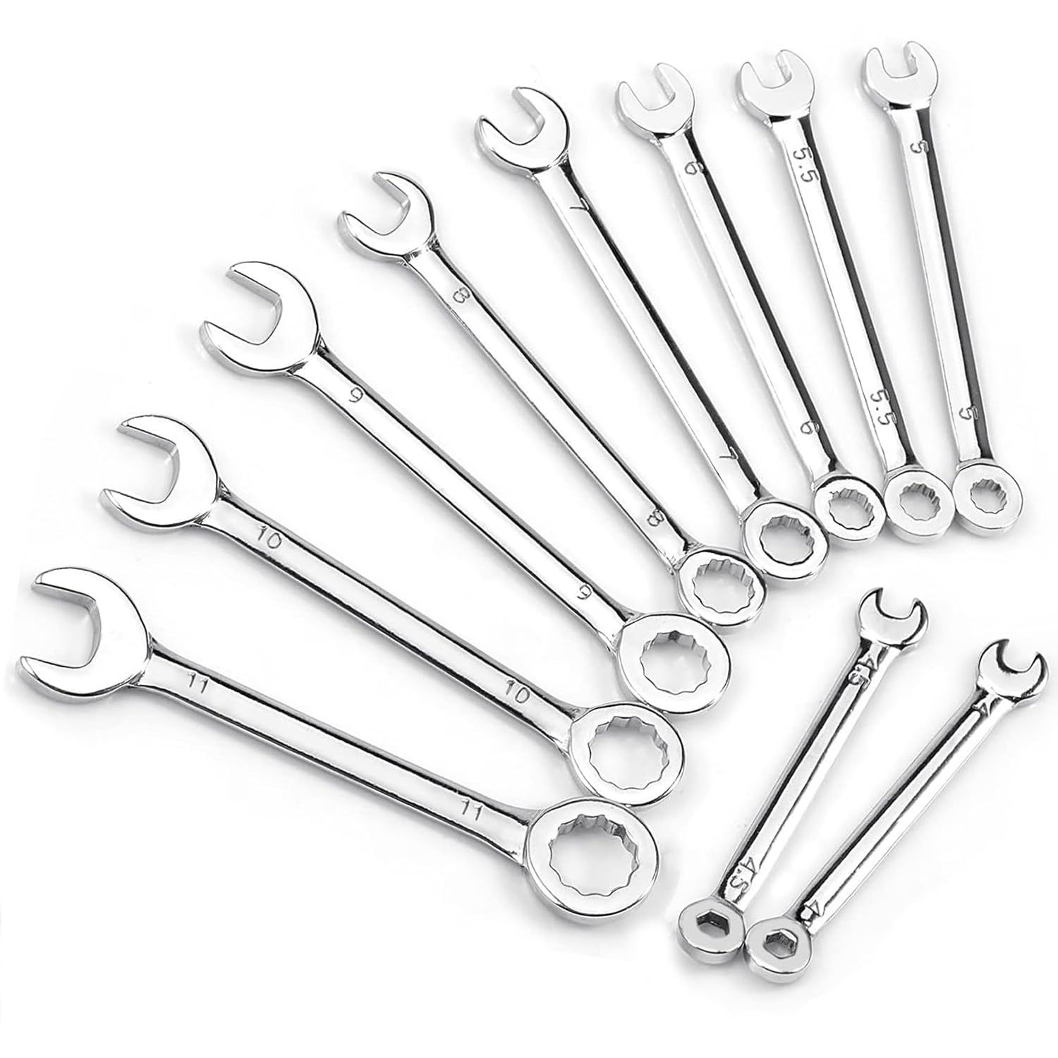 Bestgle Mini Combination Wrench Set, 10Pcs Metric 4-11mm Small Wrench Fixed Head Open and Box End Wrench Spanner Set Repair Tool