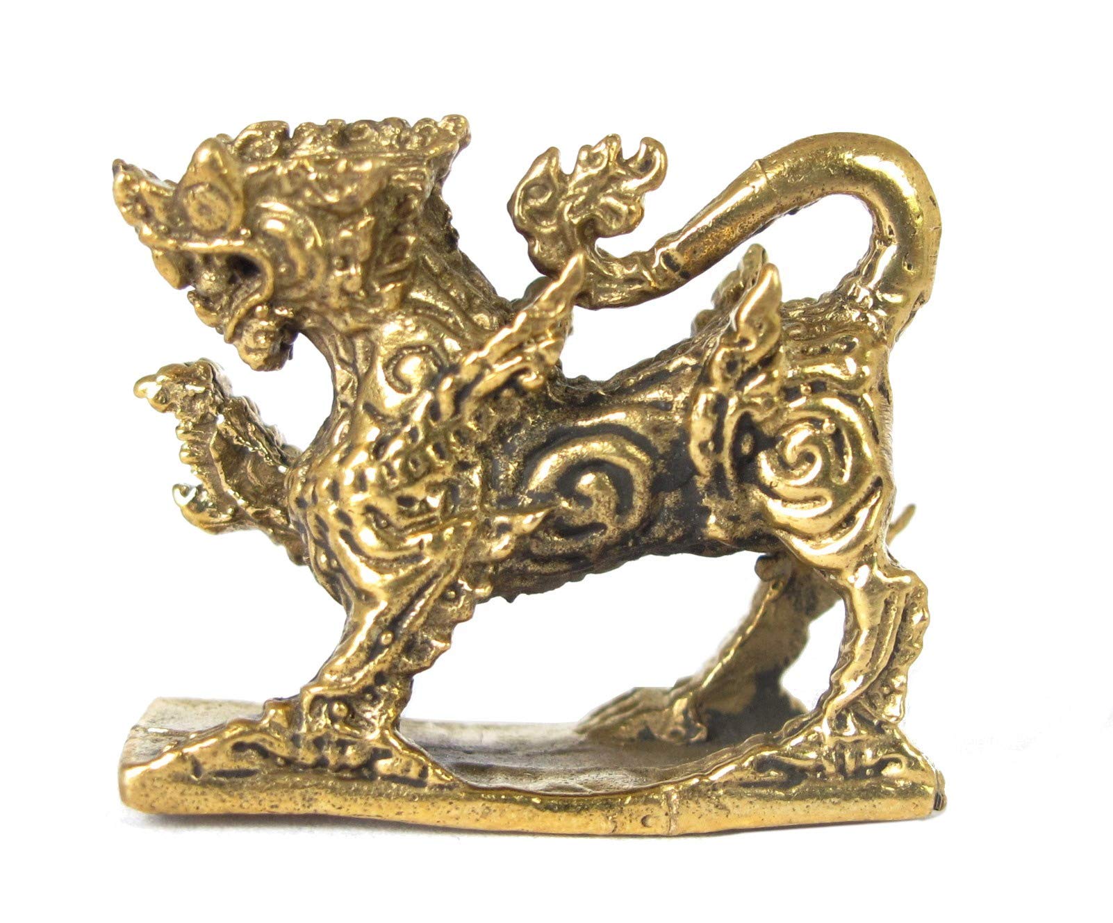 Blue Orchid Foo Dog Amulet Brass Figurine - Singha Lion Thai Fu Dragon Miniature Figure - for Luck Love Magic Wealth Protection - .75 Inch