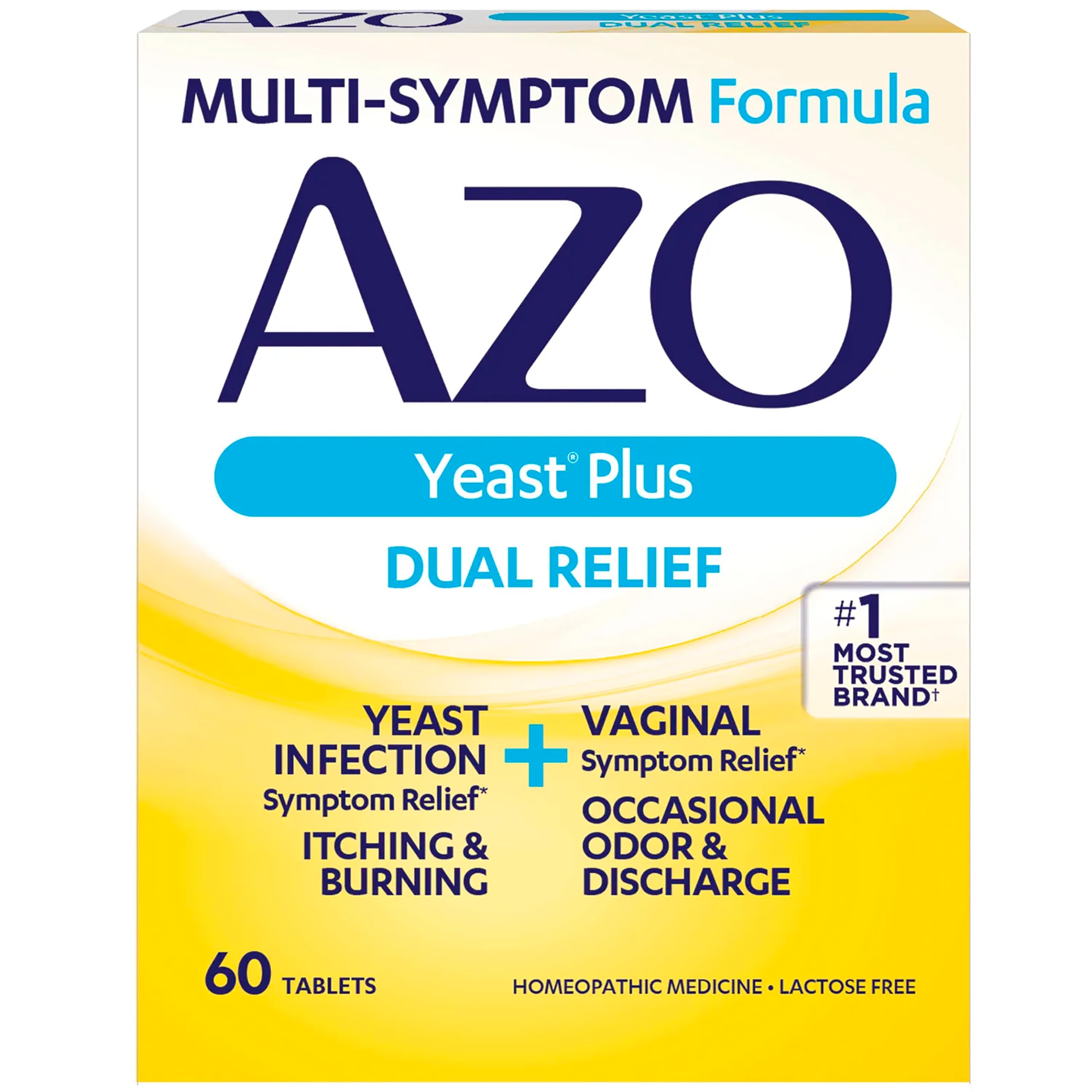 AZO Yeast Plus Dual Relief Tablets, , FSA/HSA Eligible, Yeast Infection and Vaginal Symptom Relief, Relieves Itching & Burning, 60 Count