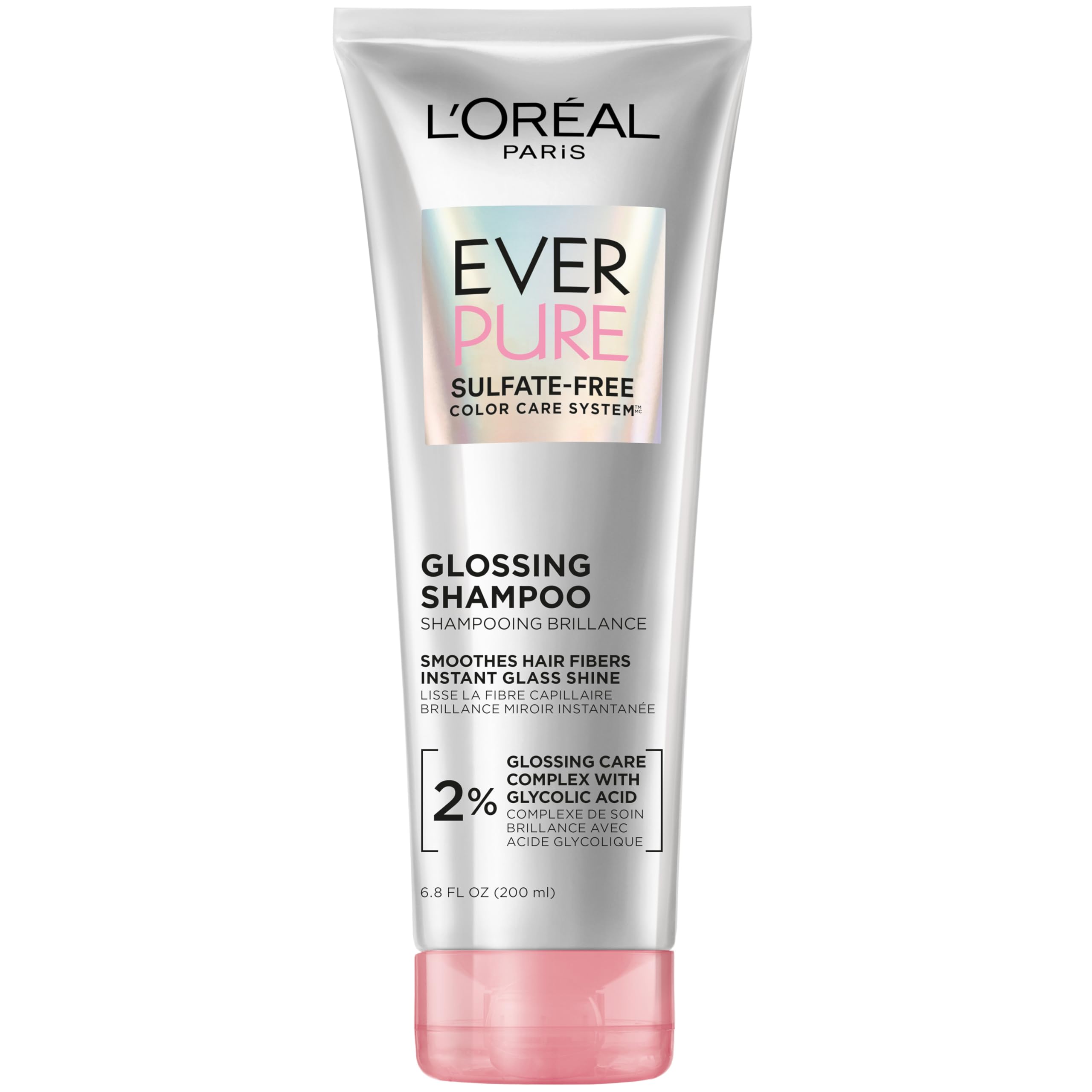 L'Oreal ParisGlossing Sulfate Free Shampoo with Glycolic Acid, Hair Care for Lasting Shine and Smoothness for Dull, Dry Hair, EverPure, 6.8 Fl Oz