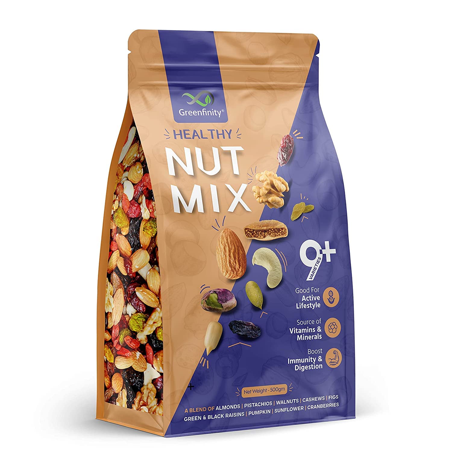 GreenFinity Healthy Nutmix | Mixed Dryfruits | Source of Vitamin and Minerals. 50g