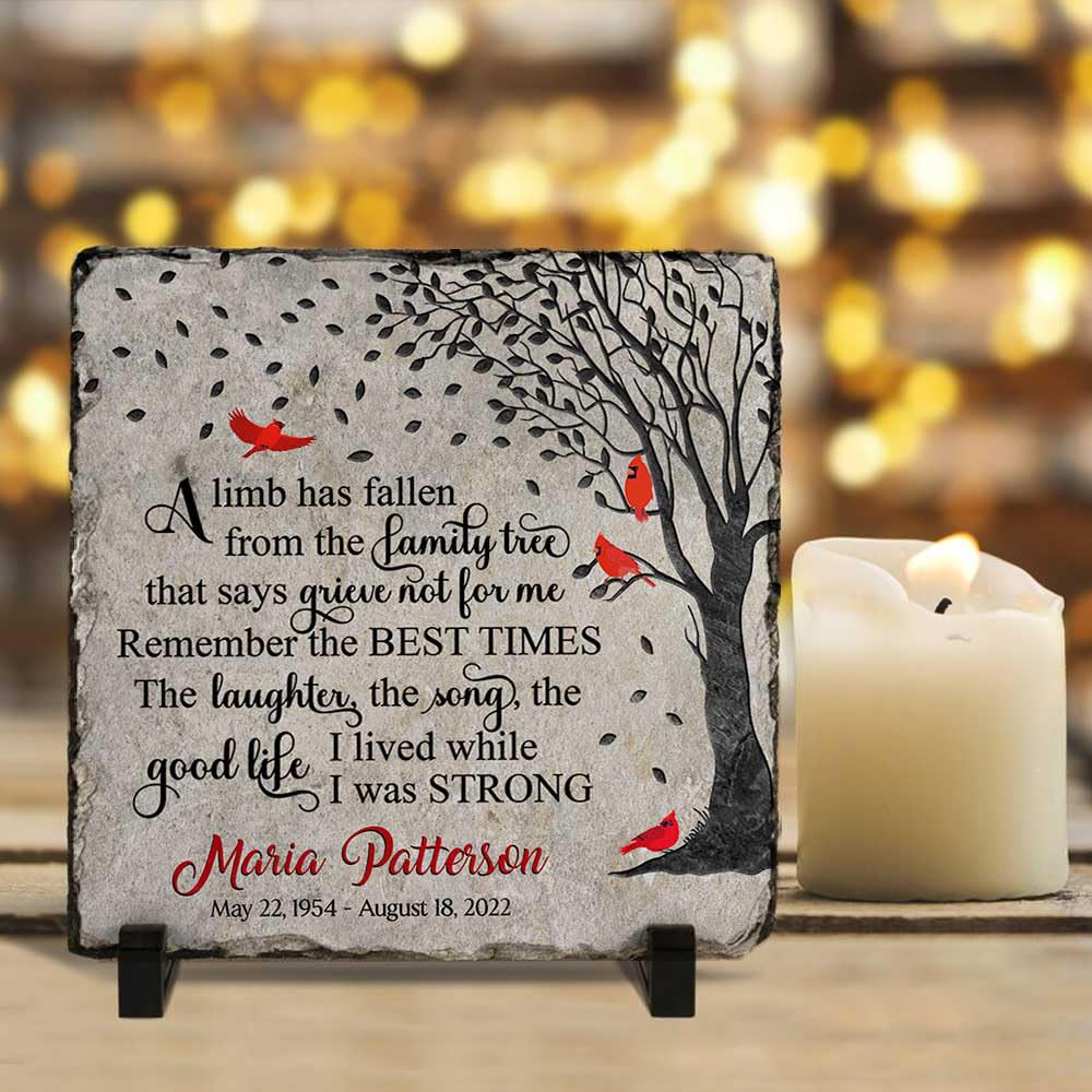 Sportyzen Custom Cardinal Memorial Stone - A Limb Has Fallen from The Family Tree, Memorial Gift for Loss of Mother Father Husband Son, Keepsake, Remembrance Sympathy Gifts - PTU - TXH