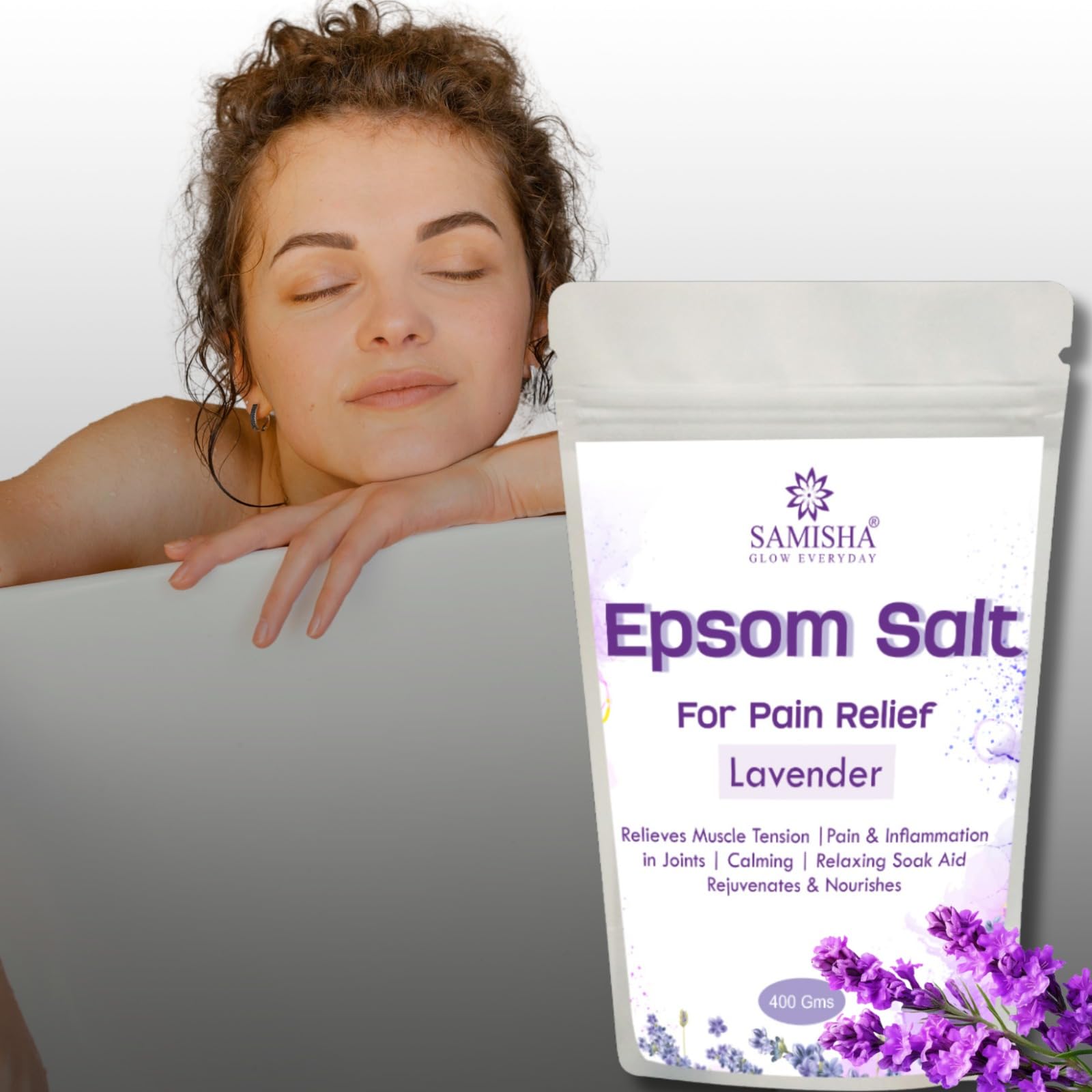 epsom salt SAMISHA - bathing salt | epsom salt for pain relief | epsom salt for foot wash | magnesium sulphate | muscles relaxation | epsom salt for bath and shower | epson salt magnesium (Pack of 1, Lavender)