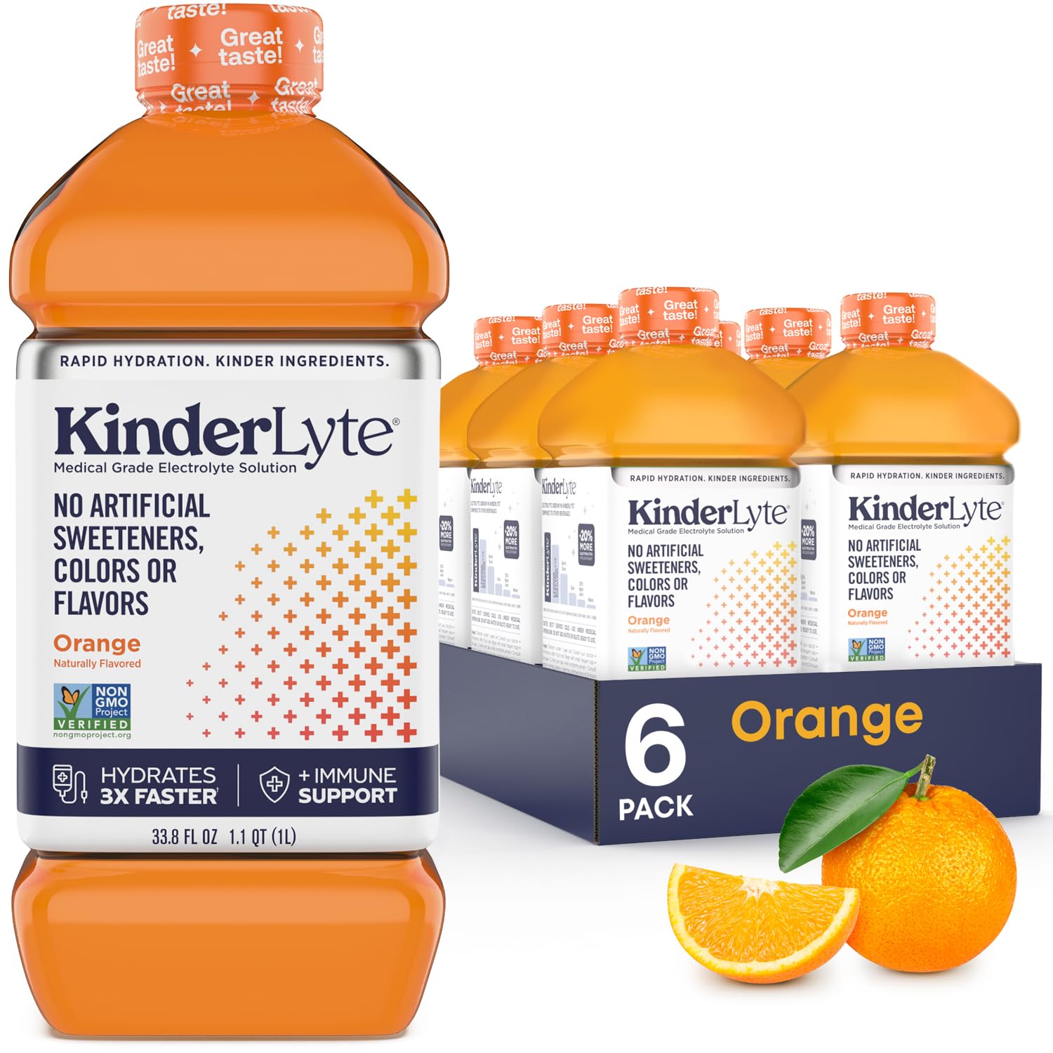 Kinderlyte | Pediatric Electrolyte Solution | Doctor-Formulated for Rapid Rehydration | No Artificial Sweeteners, Colors or Flavors | Kid-Friendly Taste (Orange, 6-Pack)