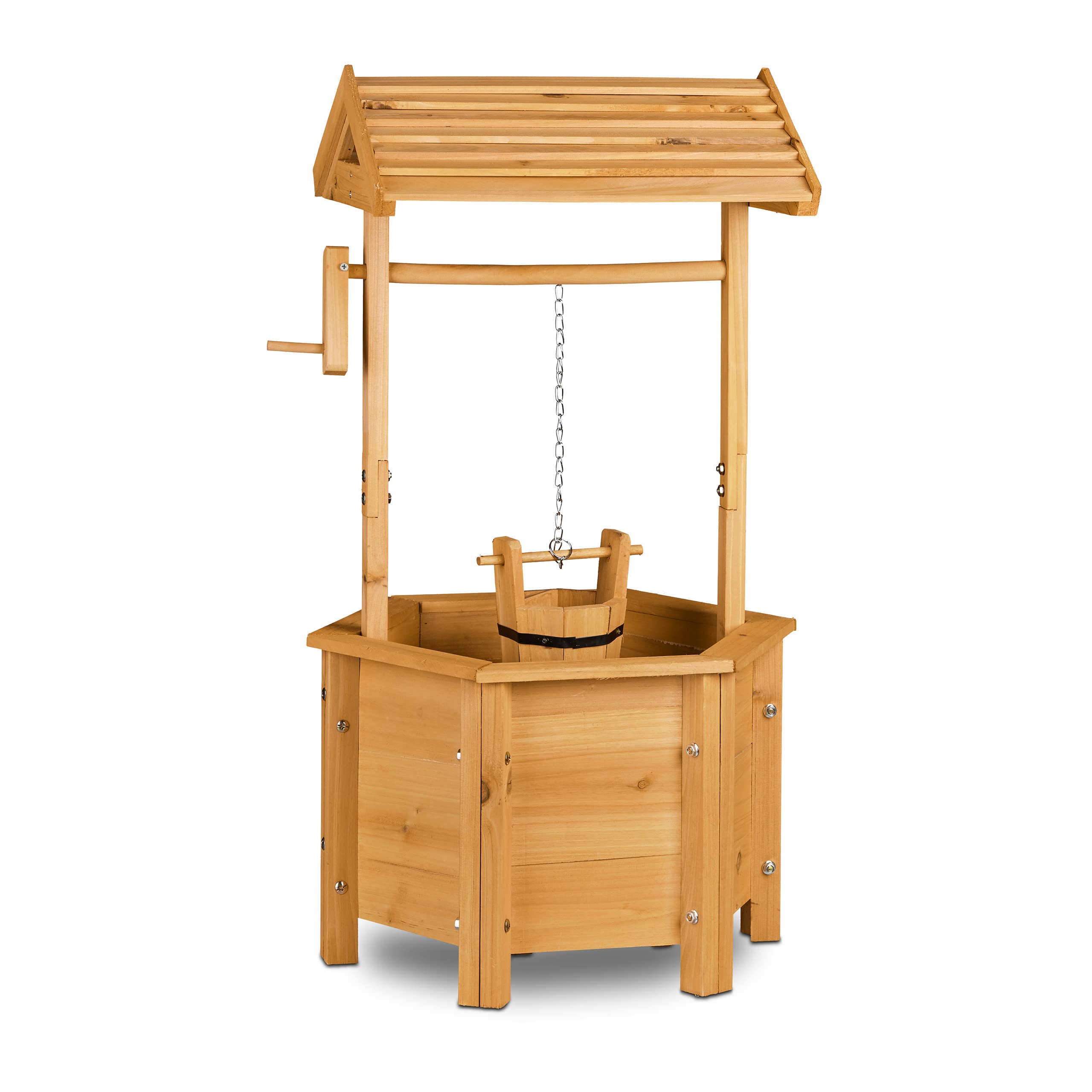 Relaxdays, Decorative Garden Well, Wooden, Crank, Bucket, HxWxD: 82 x 47 x 41 cm, Wishing Well, Garden Decor, Natural Brown, 41x47x82 cm