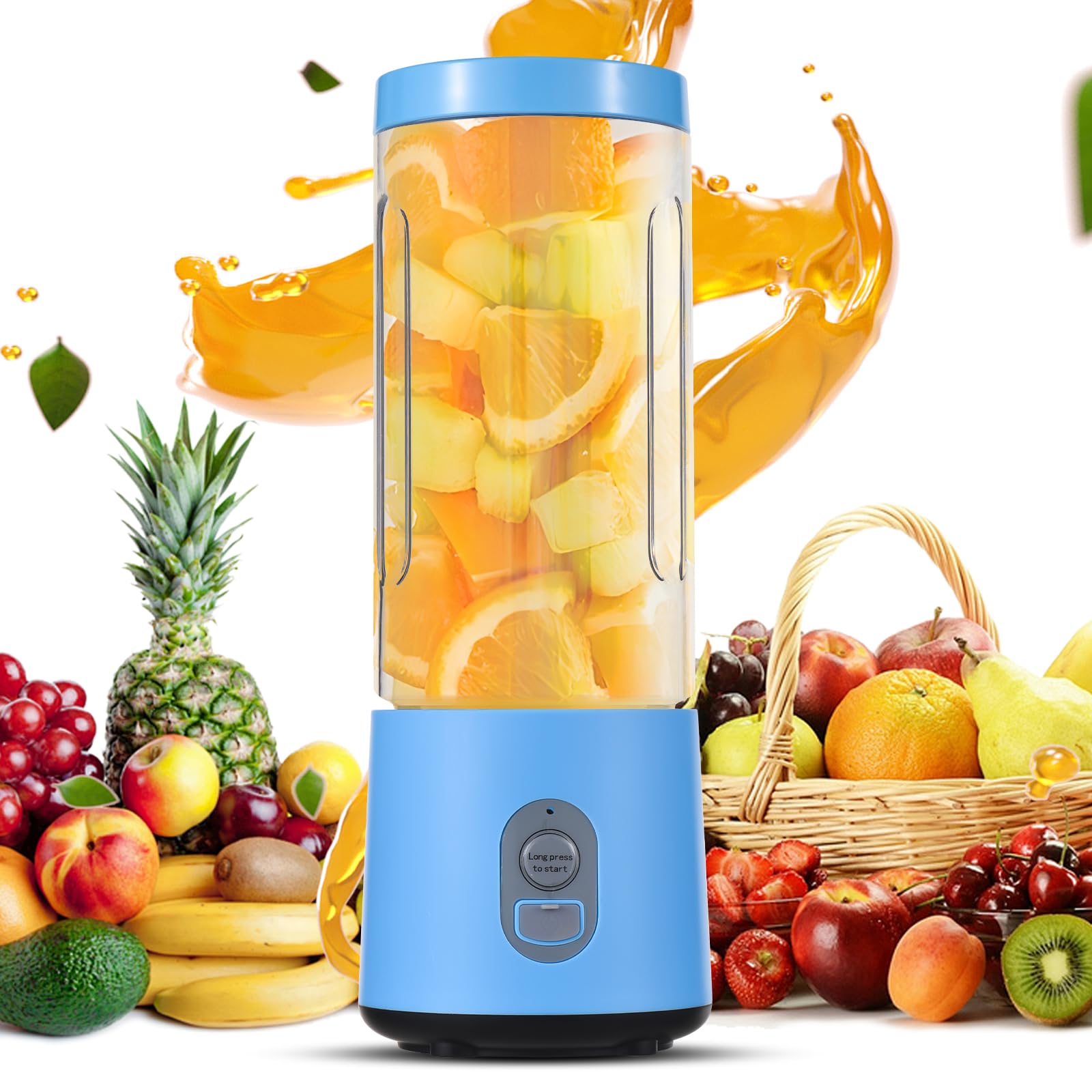 DecdealPortable Blender USB Rechargeable 15oz Personal Blender for Shakes and Smoothies Waterproof Leakproof-Lid Stainless Steel Blades Fresh Juice Blender