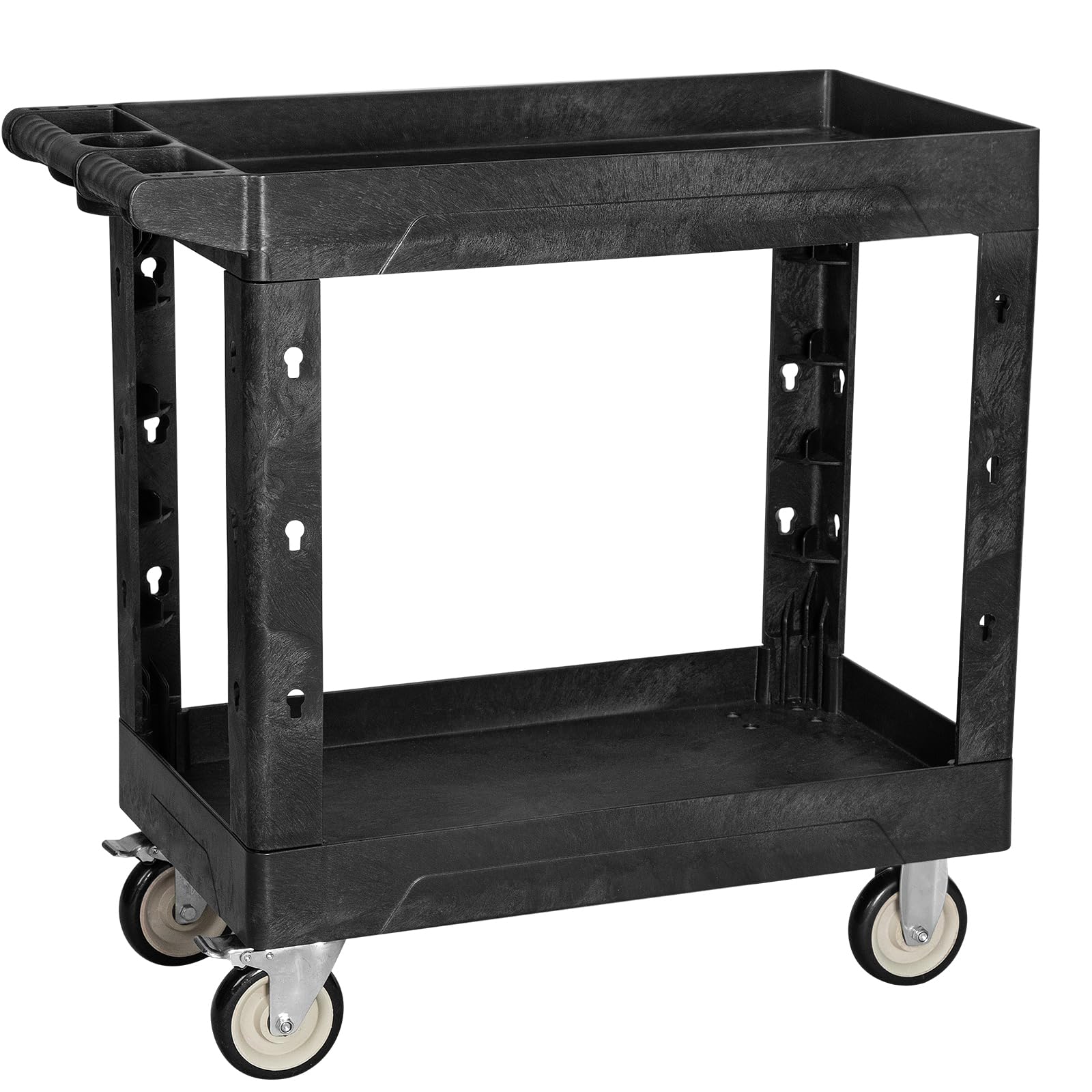 Service Utility Plastic Tool Cart, 34 x 17-Inch Rolling Cart Huge Storage W/Deep 2-Shelf Heavy Duty Cart with Wheels,550 lbs Capacity Organizer for Garage,Warehouse,Workshop