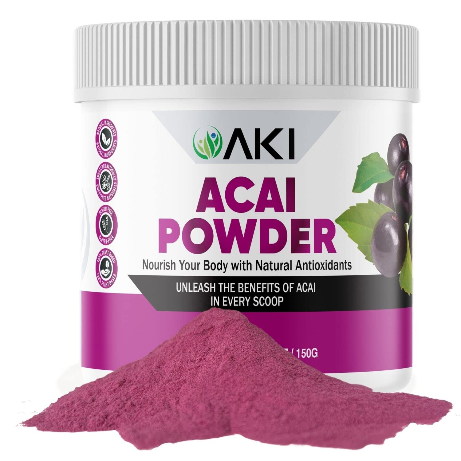 AKI ORGANIC Acai Powder | Nourish Your Body with Ideal Vitamins & Nutrients | Powder for Smoothies - Non-GMO, Vegan Friendly & Gluten Free (5.30 Oz / 150 g)