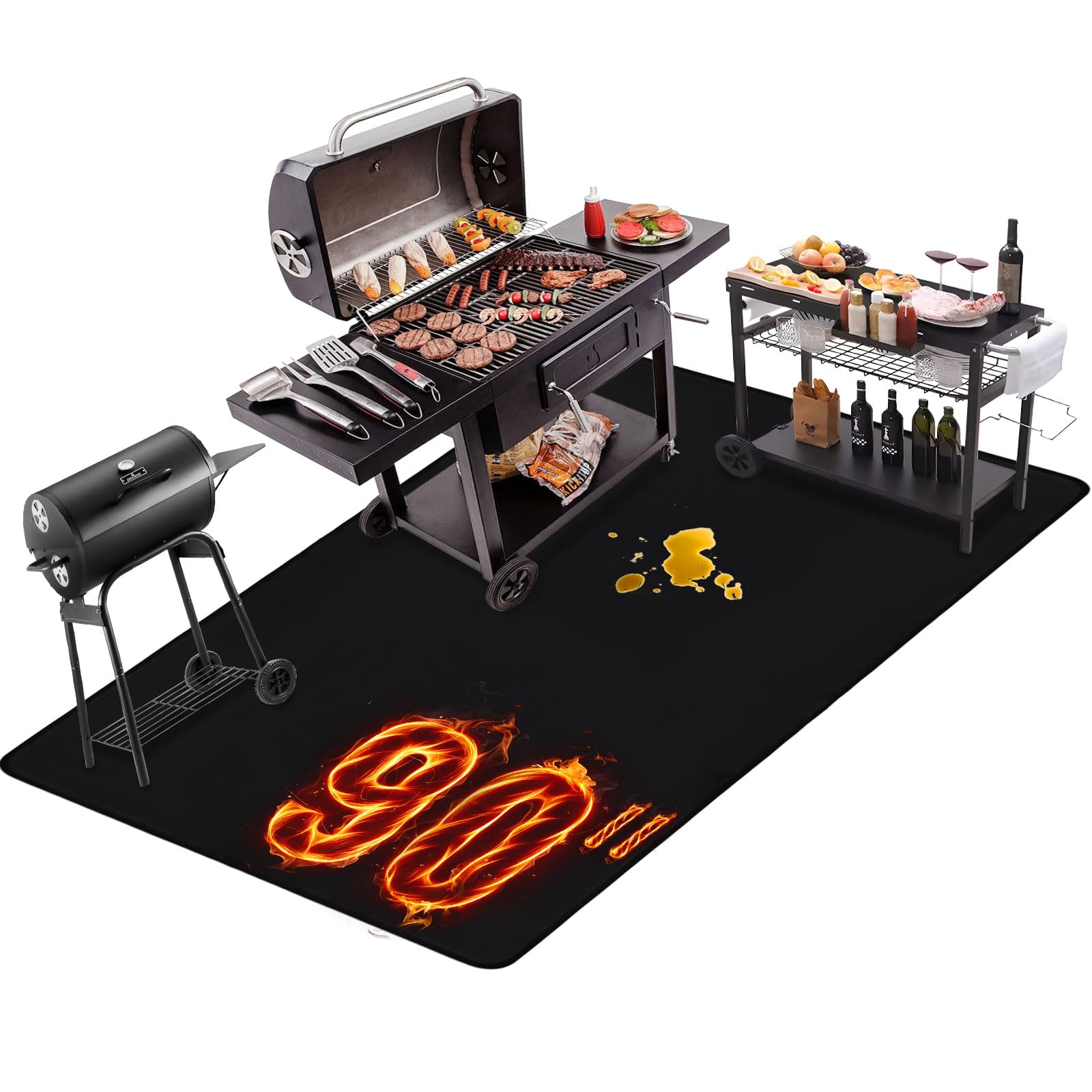 THMINS 90x48 Inches Extra Large Grill Mat for Outdoor Grill - Fireproof Deck and Patio Protector, Waterproof and Oil-Proof Barbecue Grill Mat