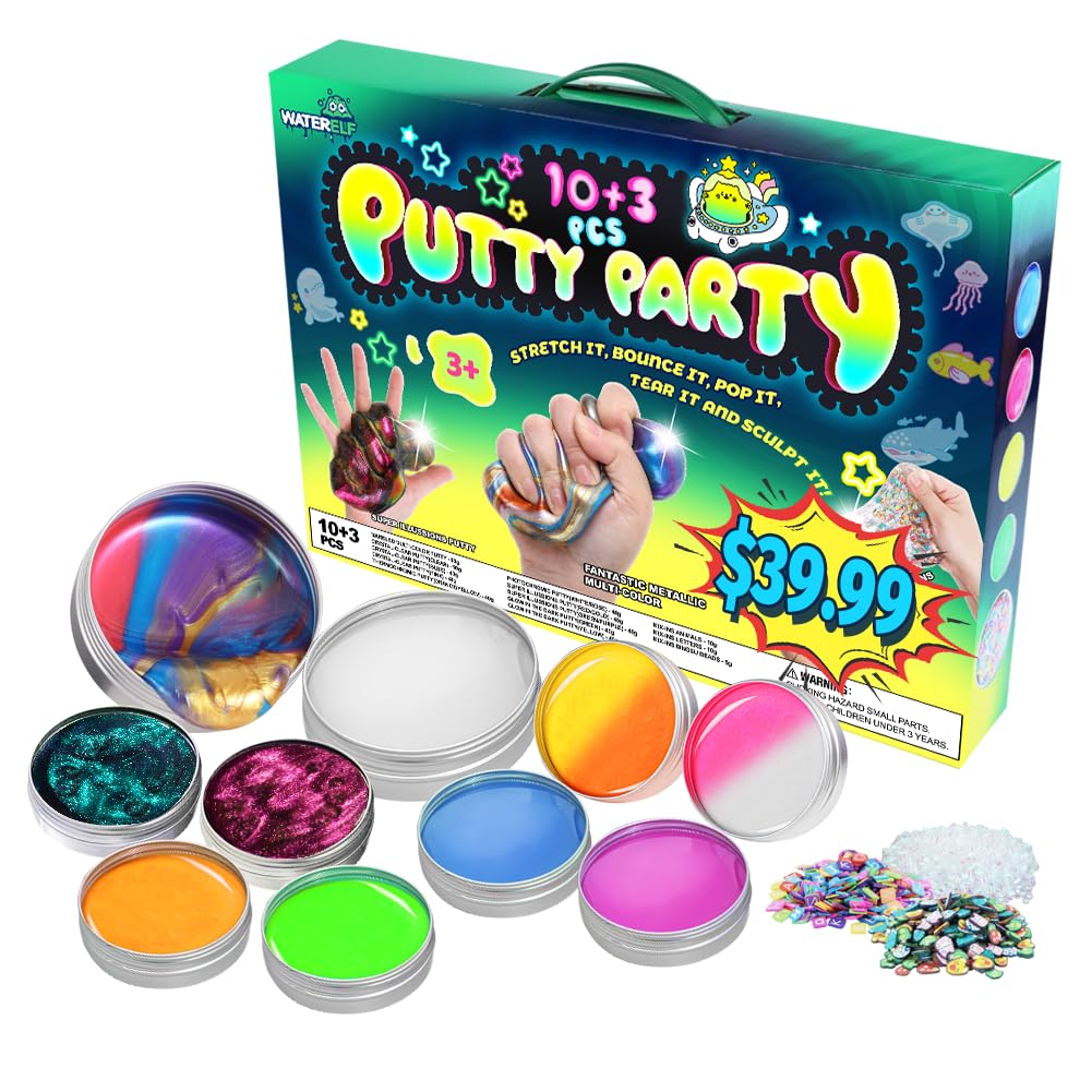 10Pcs Polyester Sensory Putty Kit, Non-Toxic Stress Relief Putty, Non-Sticky Fidget Putty for Kids Boys Girls Adults - 2 Tins 3.2 Oz, 8 Tins 1.4 Oz - TP01A#-Multi-Color