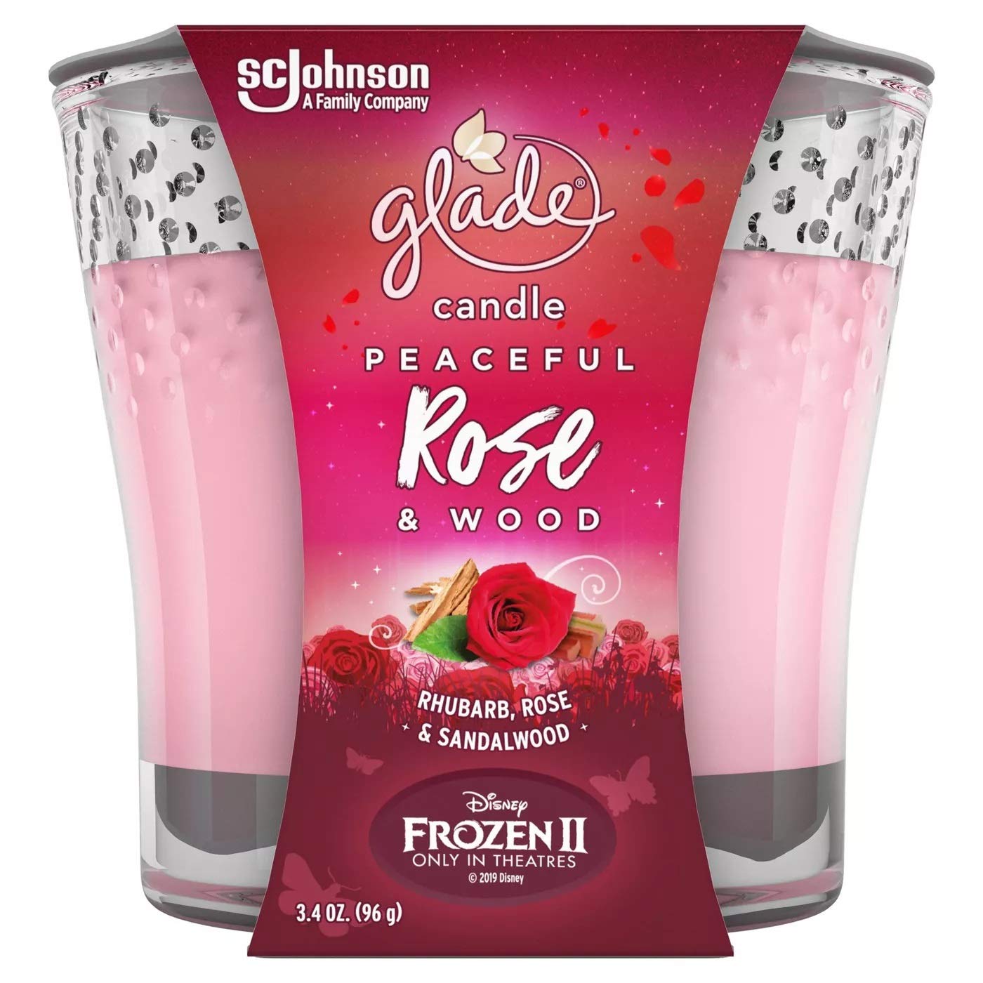 Glade Scented Candle Peaceful Rose and Wood Fragrance Infused with Essential Oils Air Freshener for Home, 3.4 Ounce