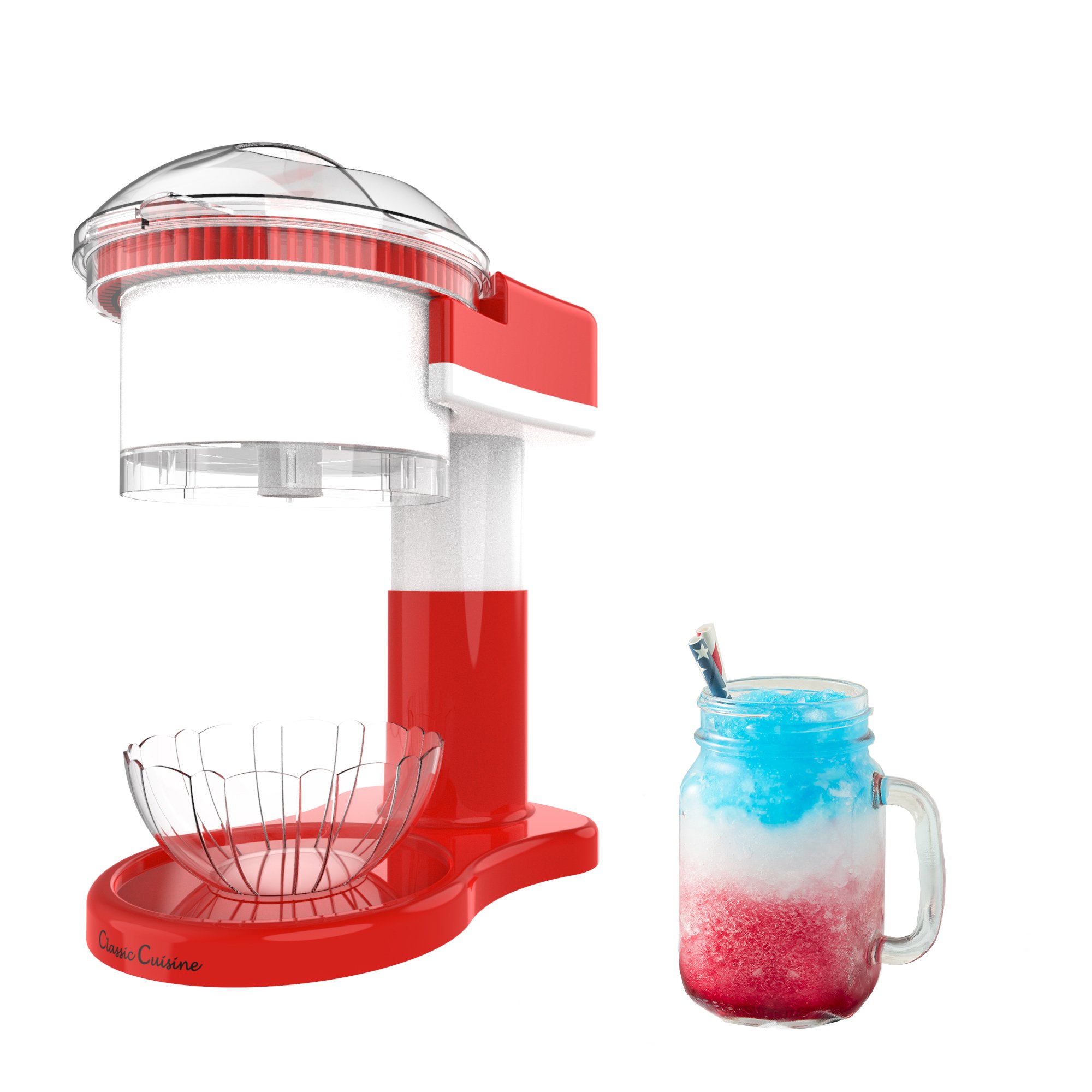 Shaved Ice Maker- Snow Cone, Italian Ice, and Slushy Machine for Home Use, Countertop Electric Ice Shaver/Chipper with Cup by Classic Cuisine