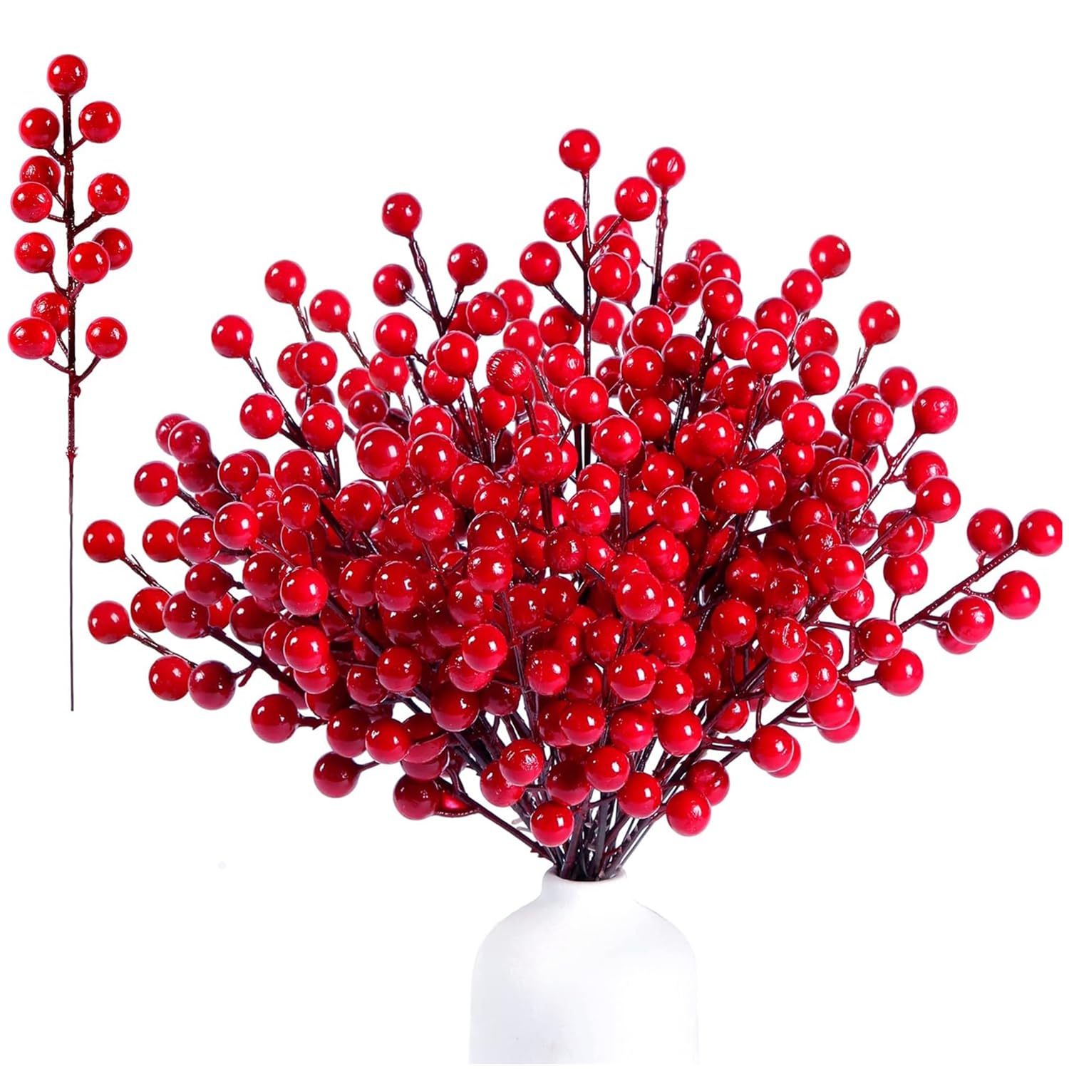 30 Pcs Red Artificial Berry Stems, 8 Inch Red Berry Picks, Fake Berry Bundles for Tree Decorations, DIY Wreaths, Garlands or Trees, Great Ornaments for Any Decor (Red)