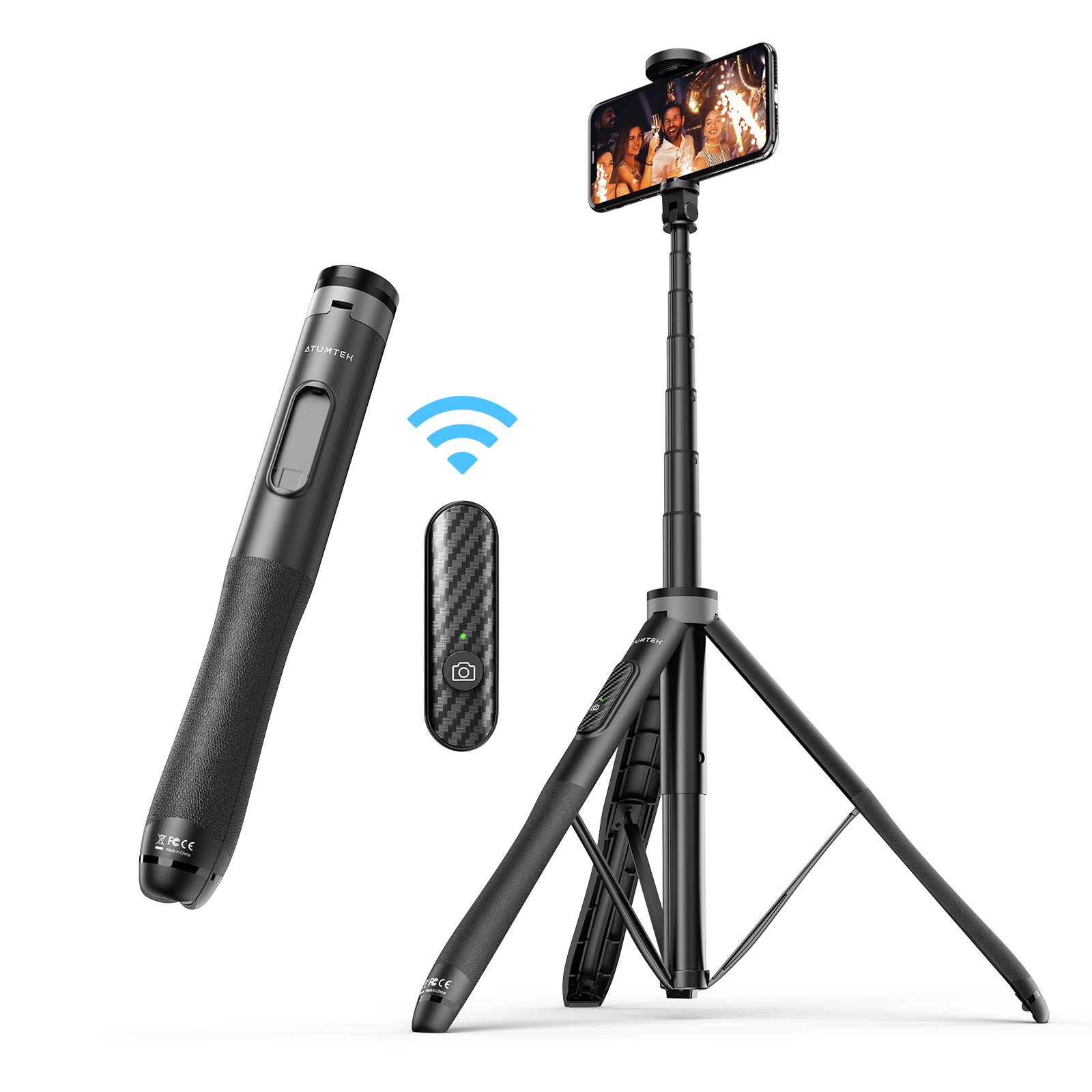 ATUMTEK 1.3m Selfie Stick Tripod, All in One Extendable Phone Tripod Stand with Bluetooth Remote 360° Rotation for iPhone and Android Phone Selfies, Video Recording, Vlogging, Live Streaming Black