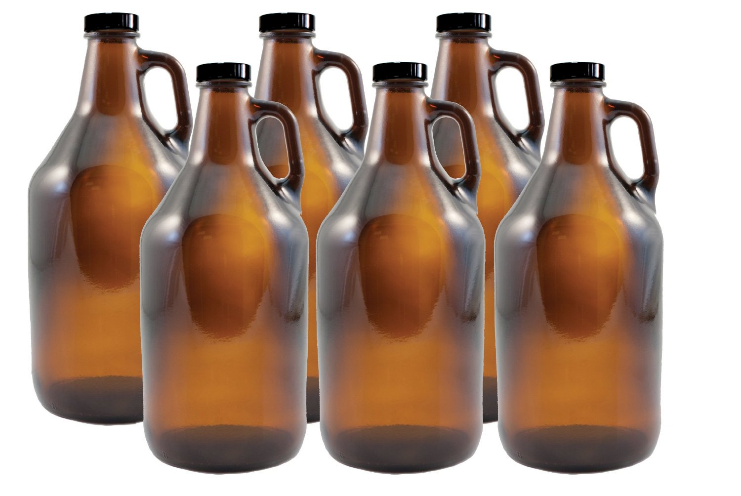 Strange Brew Home-Brew 1/2 Gallon Amber Growlers (Case of 6) with Polyseal Caps, 64oz