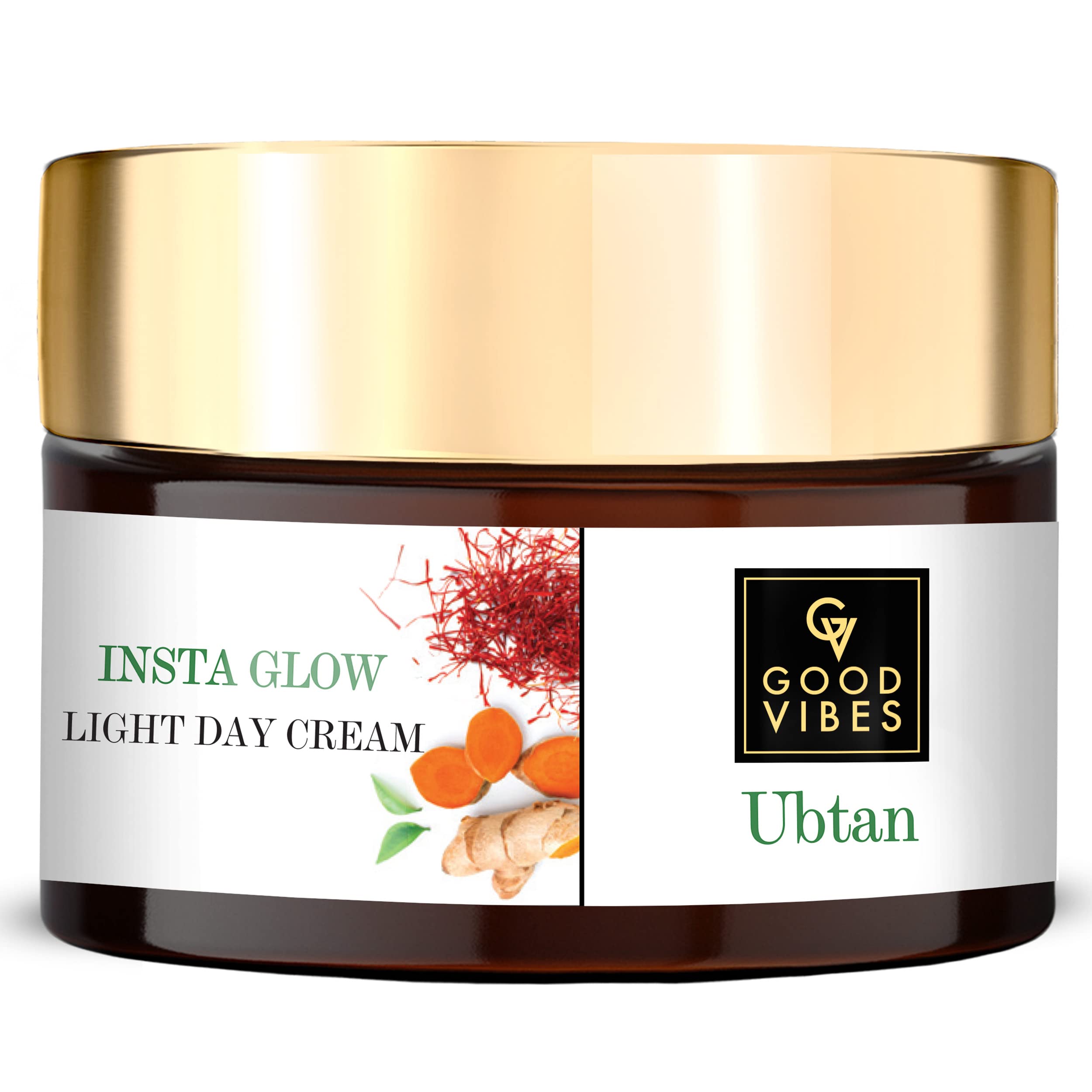 Good Vibes Ubtan Insta Glow Light Day Cream, 50 g | Brightening Nourishing Hydrating Face Moisturizer For All Skin Types | With Turmeric, Saffron, Vitamin B3 | No Parabens, Sulphates & Mineral Oil