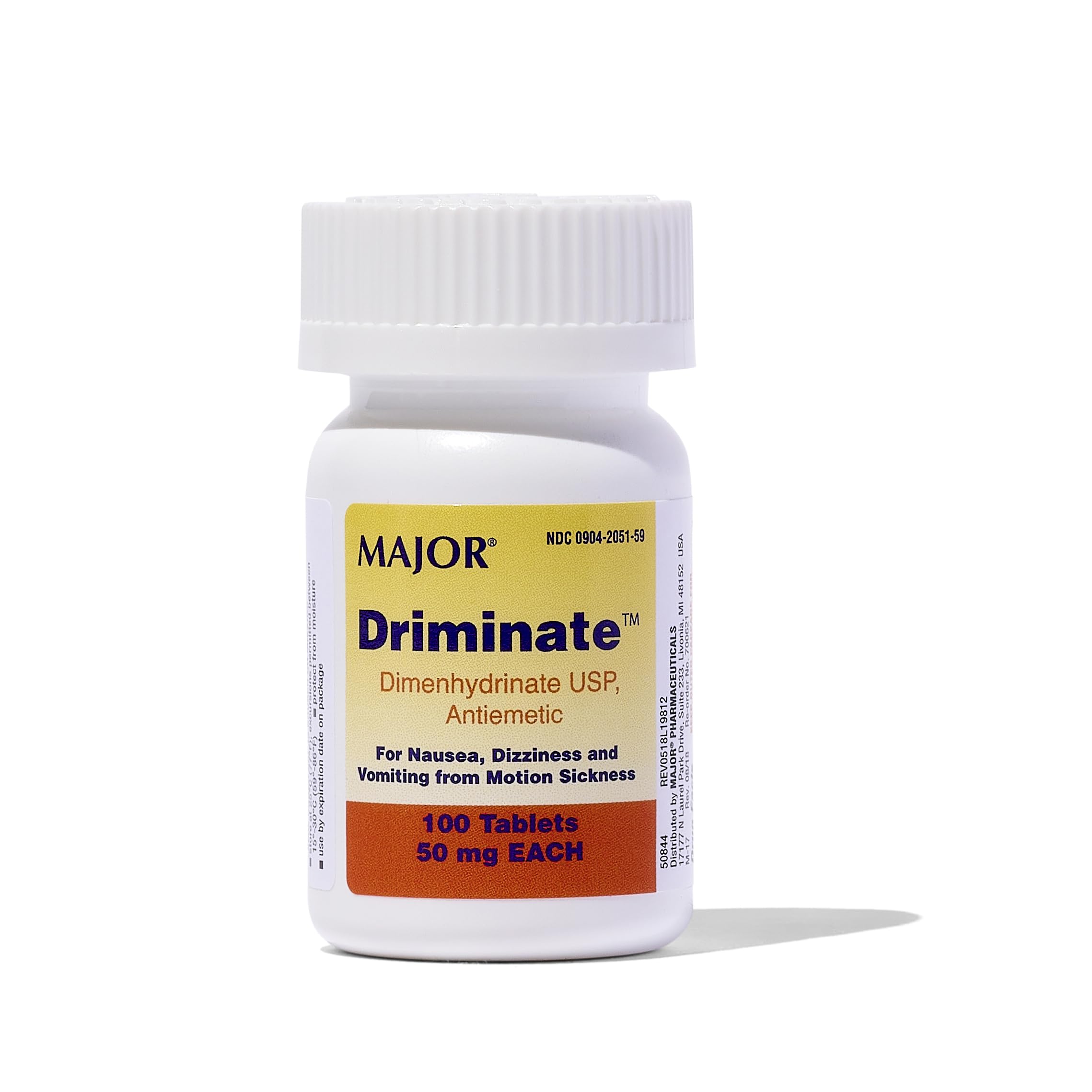 MAJORDriminate - Dimenhydrinate 50mg Motion Sickness Tablets - Anti-Nausea Medicine - 100 Tablets