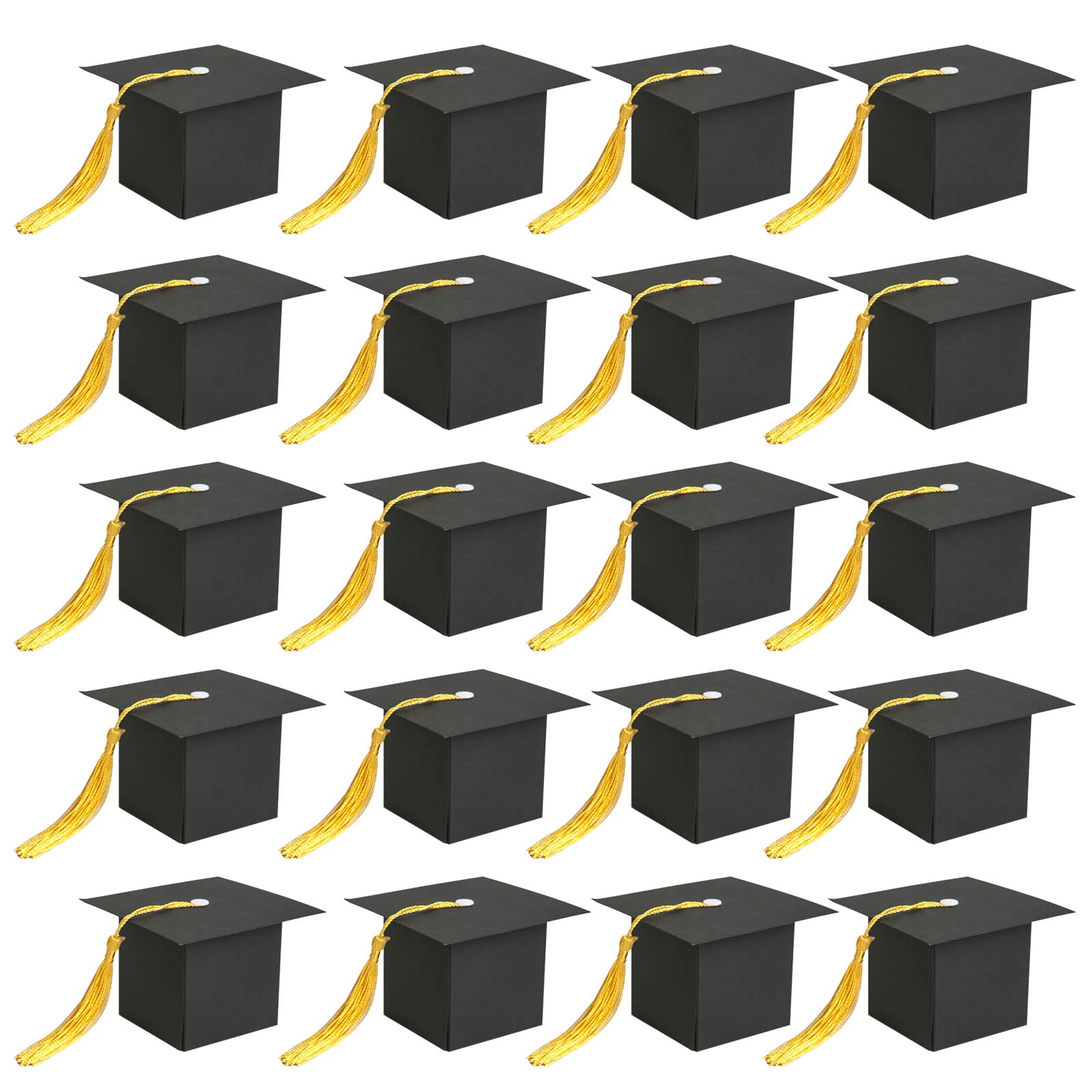 TSHAOUN 20pcs Graduation Candy Boxes,Doctoral Cap Shaped Gift Box Black Graduation Celebration with Yellow Tassel Sweets Box Party Favour Boxes for Graduation Party Favours Gift (20pcs)