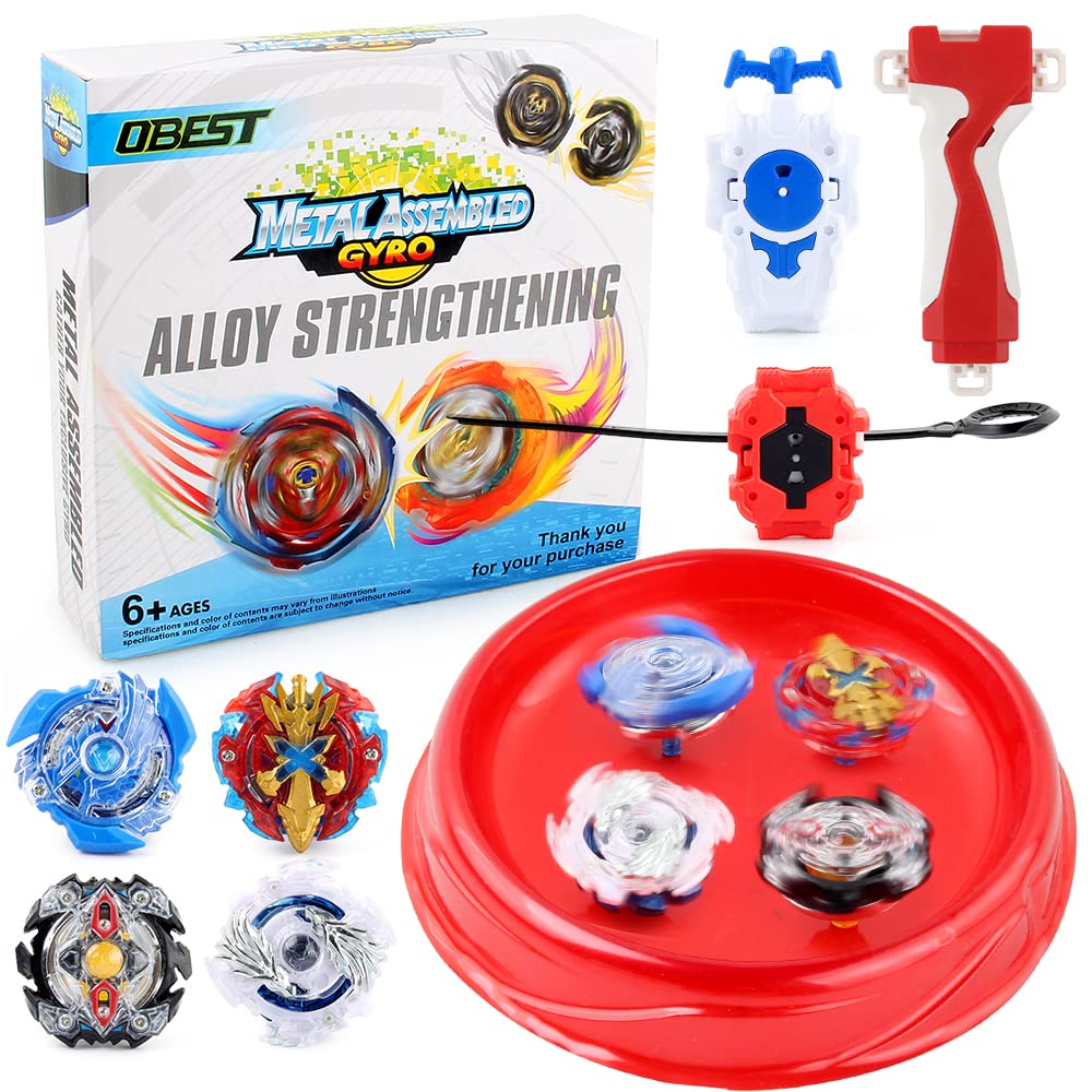 OBEST Bey Battle Burst Metal Grip Set with Arena Base Metal Fusion 4D 4 Gyro Fight Spinning Top Classic Set for Kids Children Gift