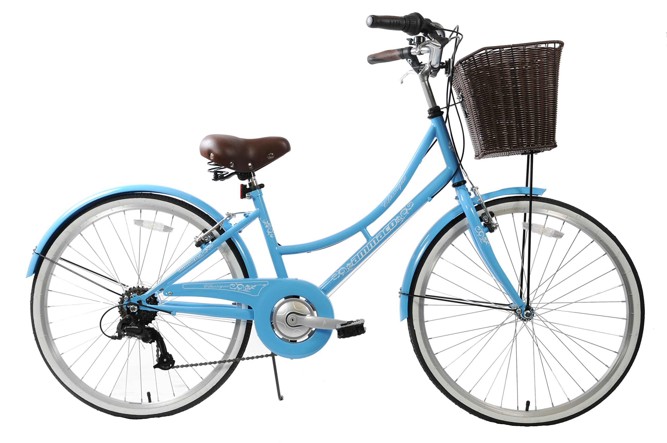 AmmacoClassique Kids Girls Bike 24" Wheel Dutch Heritage Classic Bike Blue & Basket Age 8+