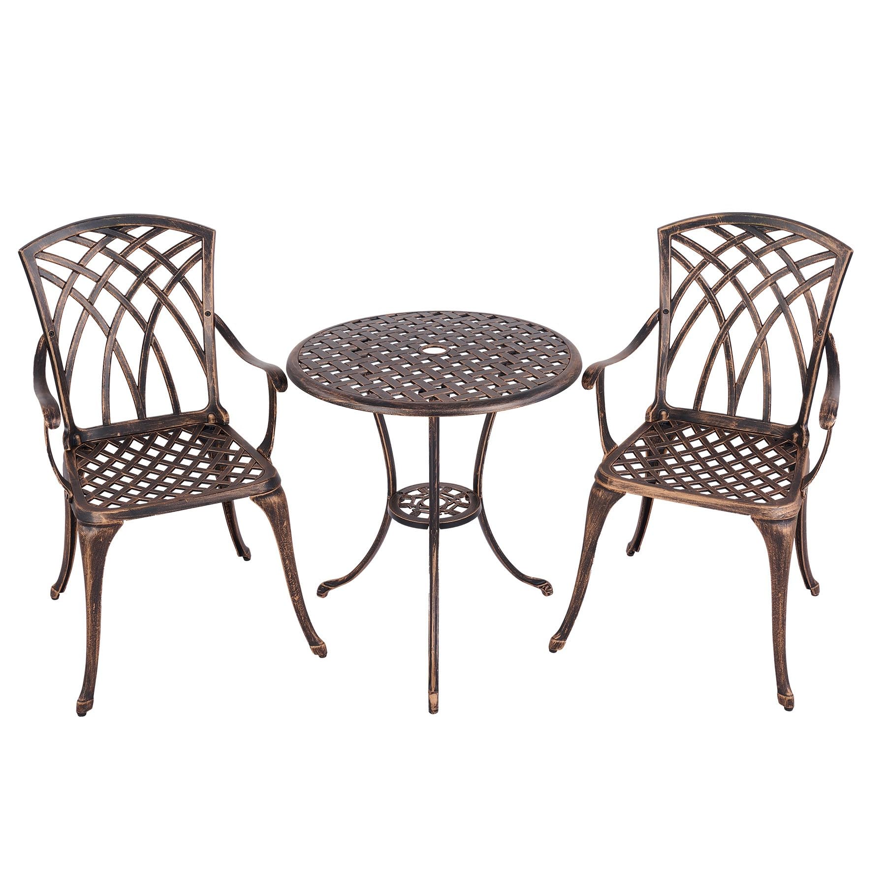 VONLUCEBistro Table and Chairs Set 2, Aluminium Garden Furniture Set of Side Table and Chairs, Indoor Outdoor Furniture Set for Garden Deck Balcony Patio Decor, Bronze