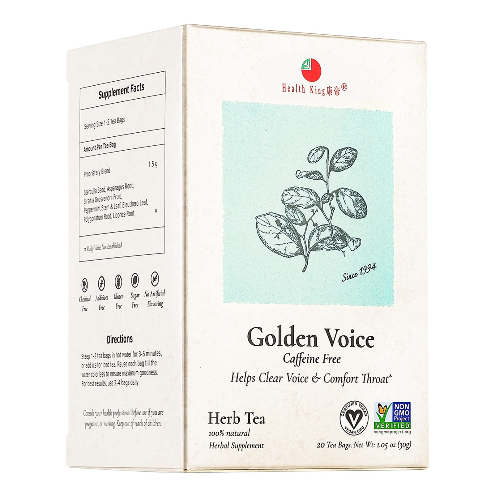 Health KingGolden Voice Herb Tea, 20 Count