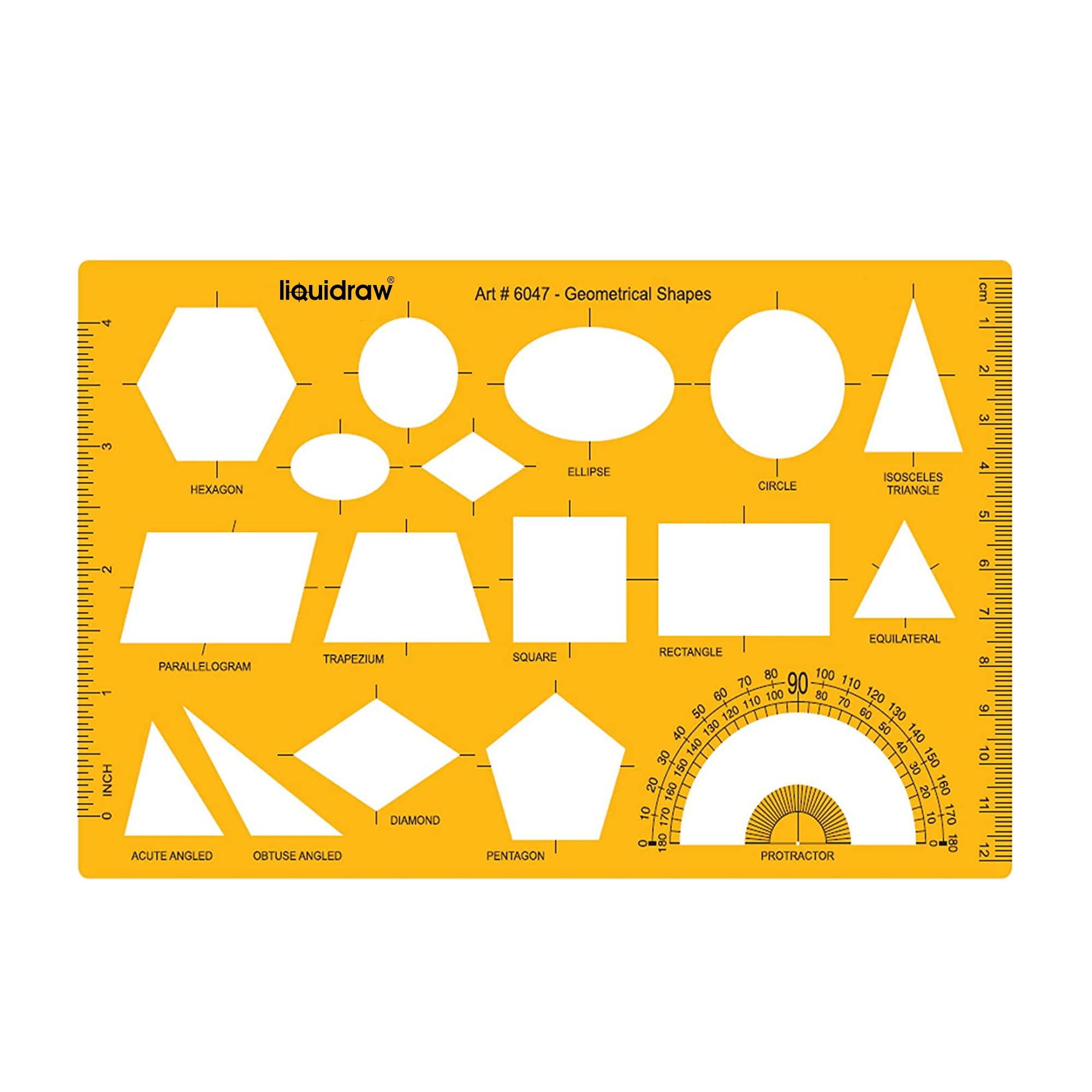 Liquidraw Geometry Shapes Template Stencil Protractor Circle Ellipse Oval Triangle Square Hexagon Pentagon Rectangle Templates for Drawing Rulers Technical Drafting Stencils Engineering Architecture