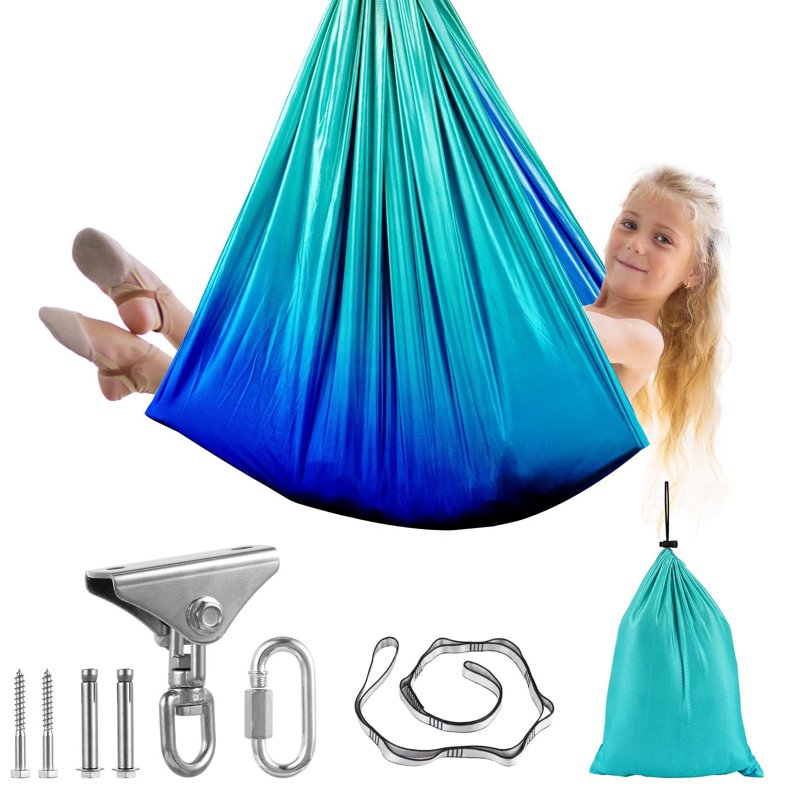 Sensory Swing for Kids & Adults - Holds 200lbs, Double-Layers Adjustable Snuggle Cuddle Hammock, Indoor and Outdoor Therapy Cuddle Swing with 360°Swivel Hanger Kit Swing with Aspergers Autism ADHD