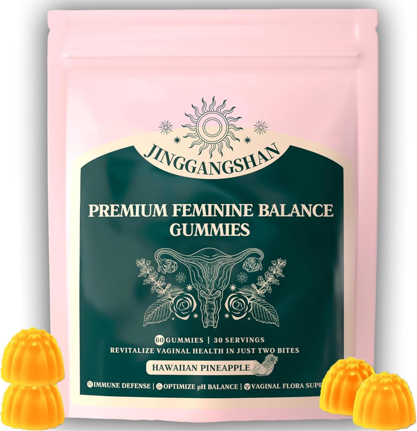 Vital Source Feminine Balance Gummies, Vital Source Feminine Gummies, Premium Feminine Balance Gummies, Hawaiian Pineapple Gummies, Improve Immune, Gluten-Free, Support Women's Health, 60 Gummies