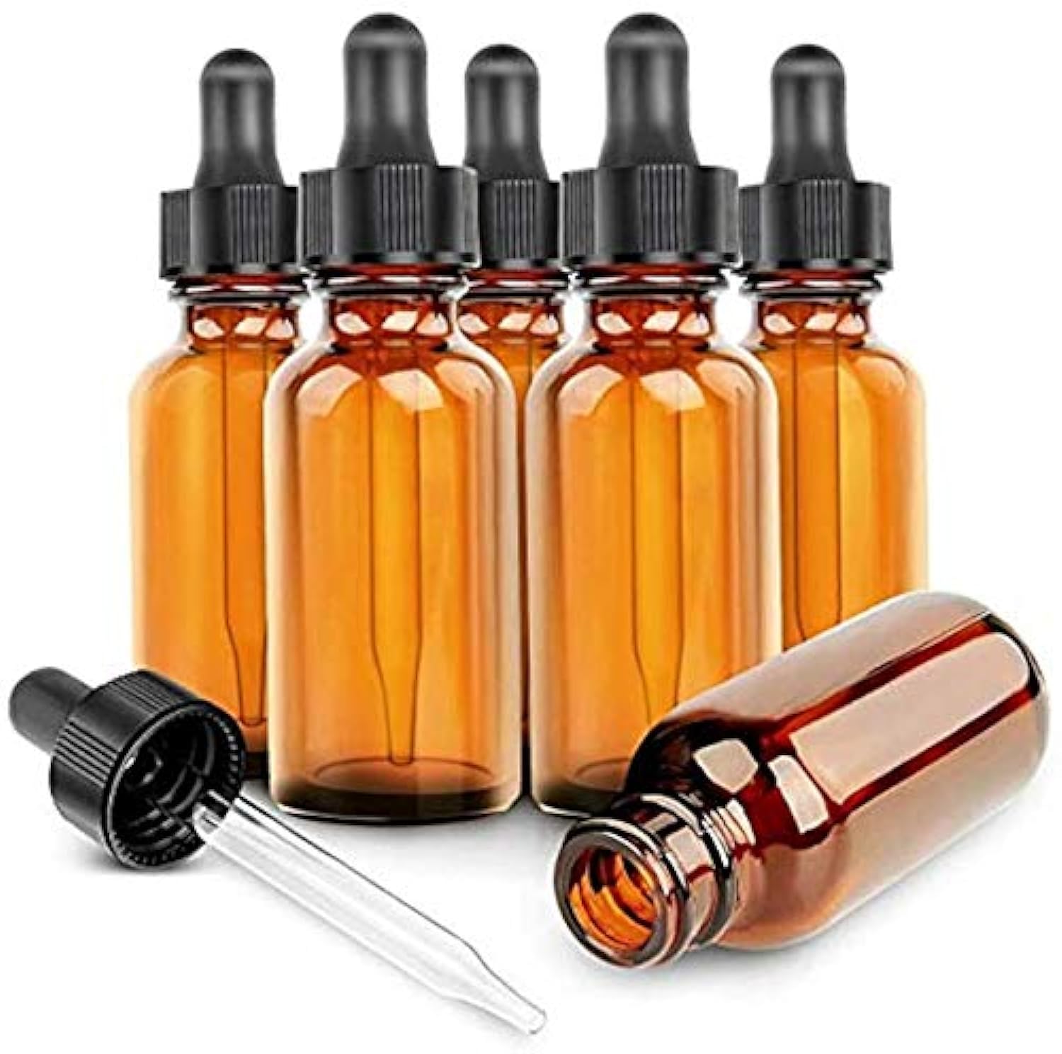 Glass Bottles Essential Oils Glass Eye Dropper 30 ml (1oz) Essential Oils,Glass Eye Dropper Dispenser for Essential Oils, Kitchen Tools, Chemistry Lab Chemicals, Colognes, Amber, 1 fl oz (6 Pack)