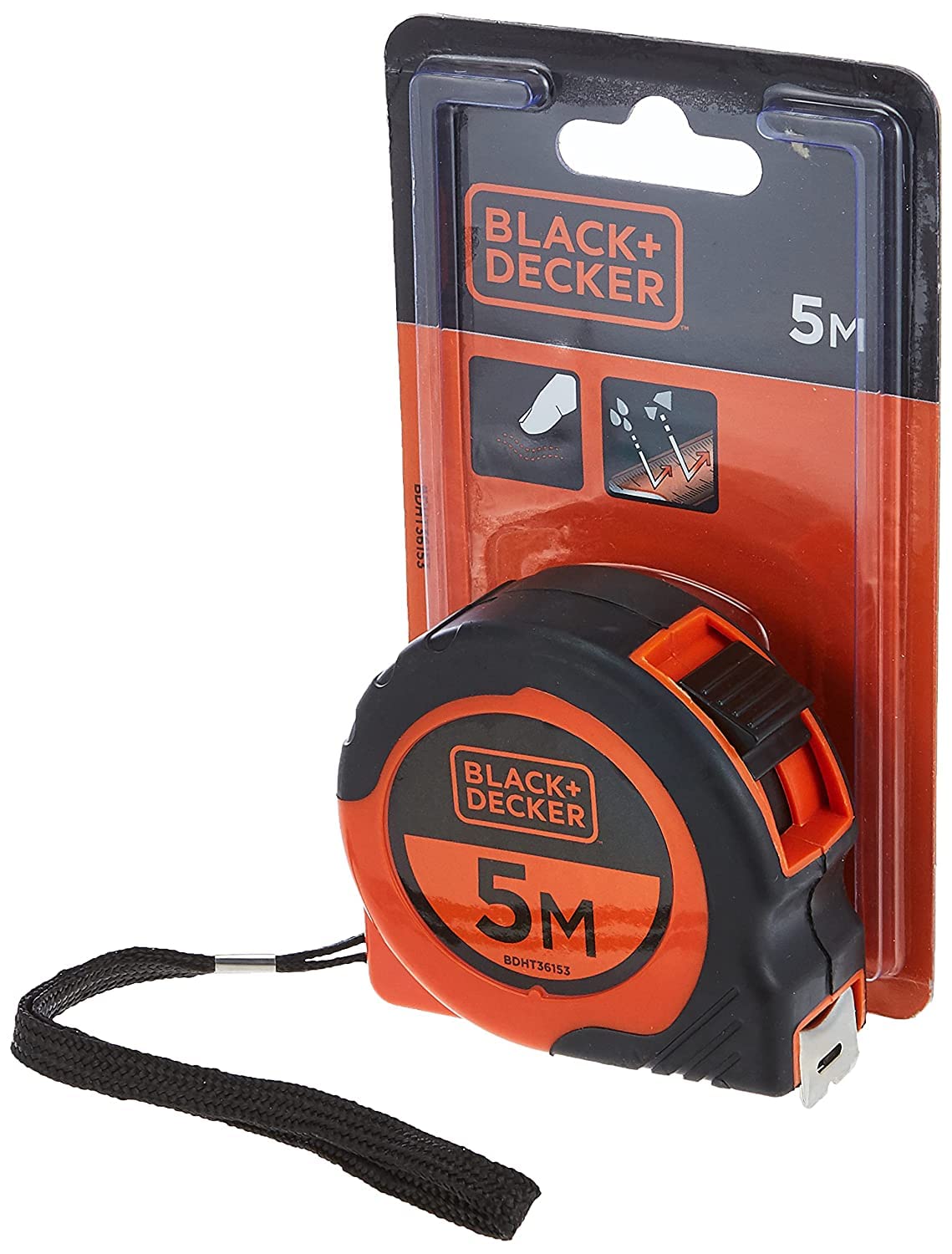 Black+Decker5M X 19Mm Bi-Material Short Retractable Tape With Belt Clip BDHT36153