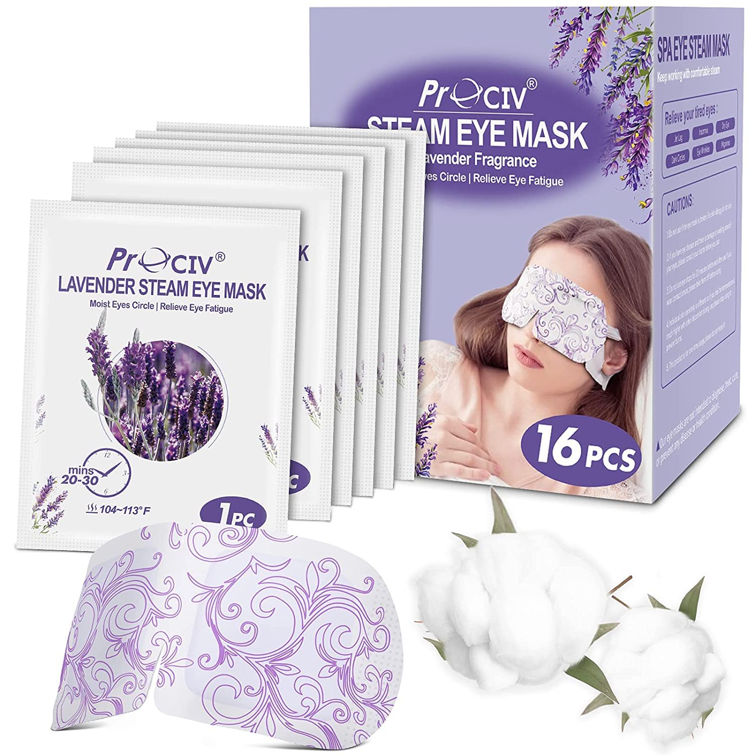 ProCIV16 Packs Steam Eye Mask Heated Eye Mask Warming Eye Mask Self Heating Mask for Dry Eyes,Fatigue Disposable,Moist Hot Eye Mask,Travel Essentials,Sleep Gift Set for Women/Men/Mum/Dad(Lavender)