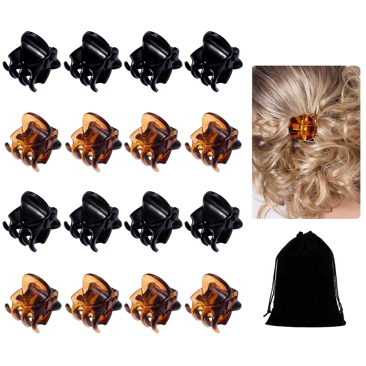 Oubaka 30 Pack Mini Hair Clips for Girls Women,Mini Hair Clips Plastic Hair Claws Pins Clamps for Girls and Women(Black and Brown)