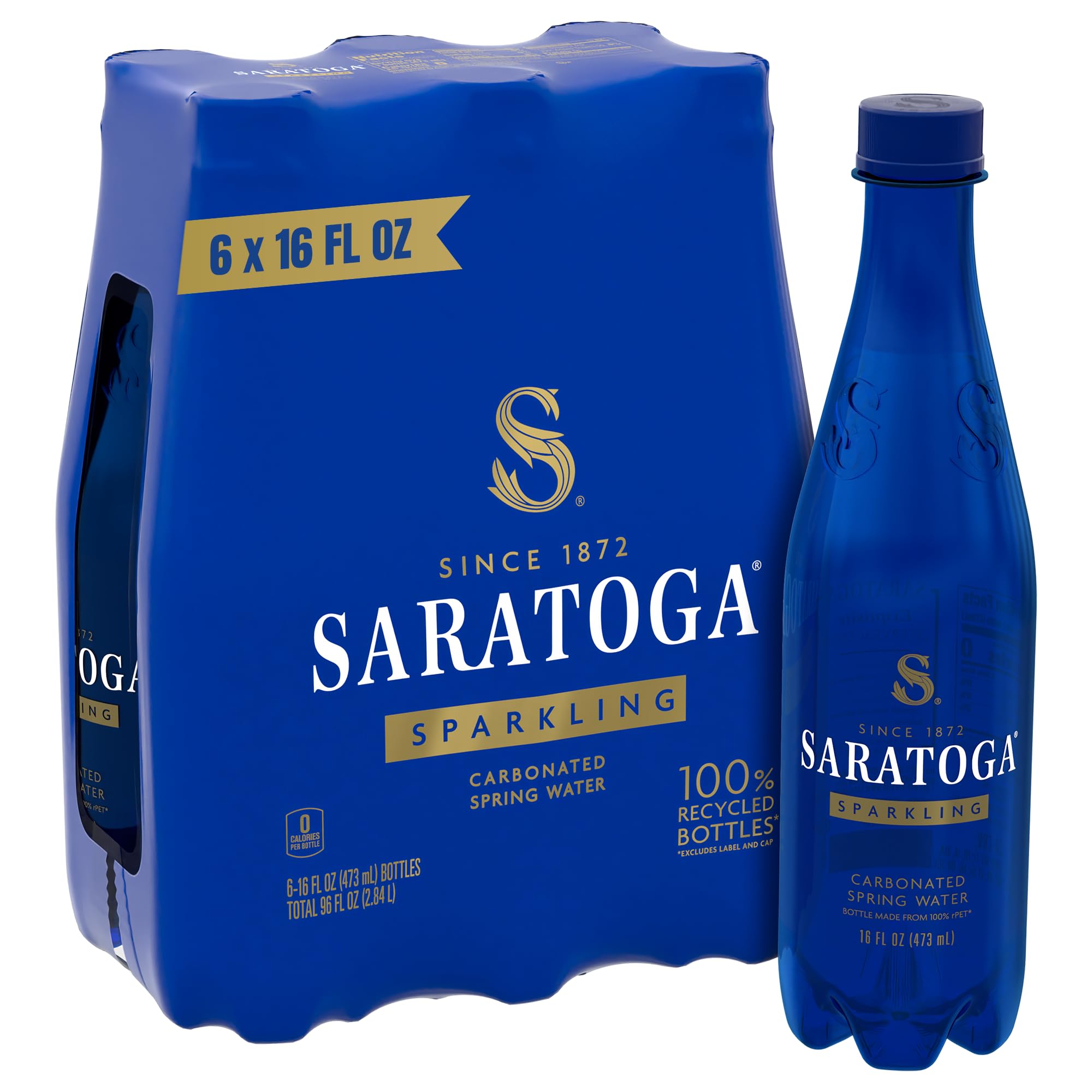 Saratoga Sparkling Spring Water Bottle PET, 16 Oz, 6-Pack