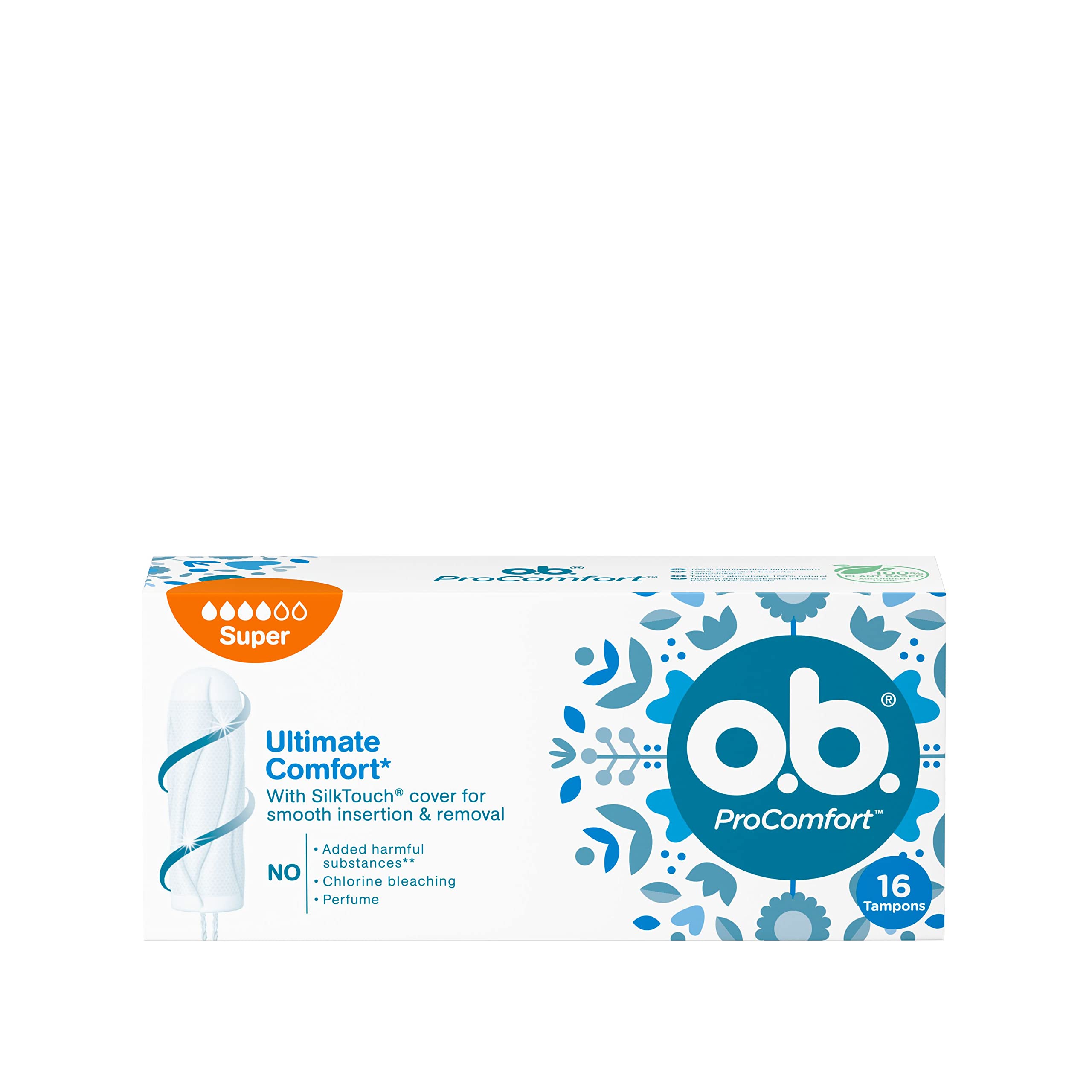 O.B. Procomfort Tampons, Ultimate Comfort, 16 Super Plus Tampons for Moderate Flow, Ideal for First Time Tampons Users