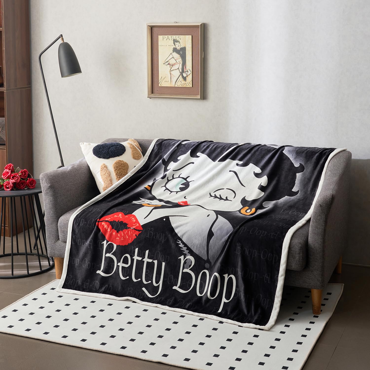 Betty BoopThrow Blanket Twin Size, HD Digital Print Soft Sofa Throw Blanket Party Room Décor (60"x80", Black)