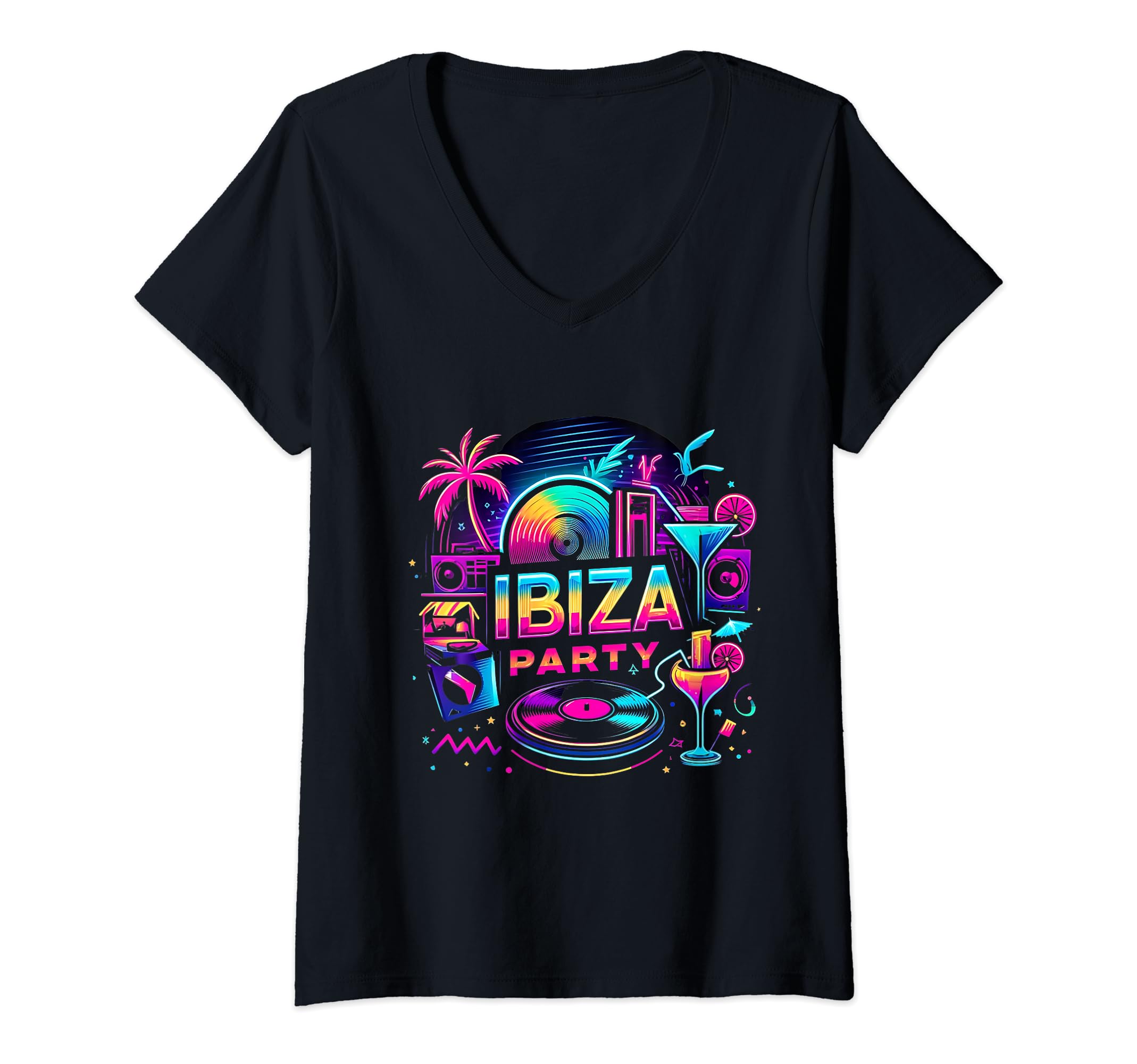 Womens Ibiza Party outfit – Vibrant Beach Vibes for Nightlife V-Neck T-Shirt