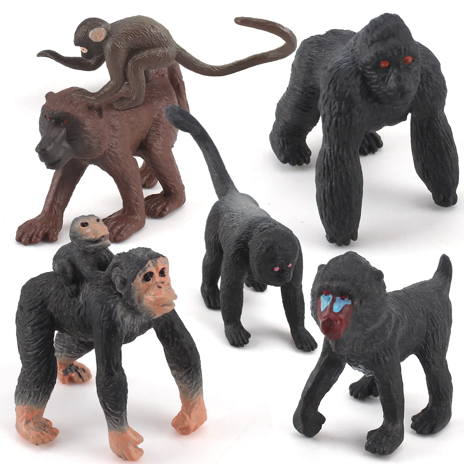 Fantarea Wild Life Jungle Animal Model Playsets 6 PCS Mini Monkey Figurines Gorilla Mandrill Baboons Squirrel Monkeys Action Figure Toy for Child Kids Decor Gift