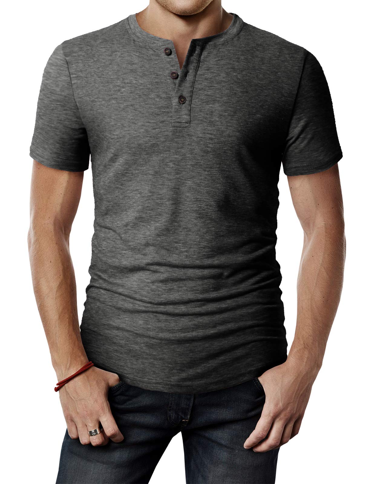 H2H Mens Casual Premium Slim Fit Henley T-Shirts Short Sleeve Lightweight