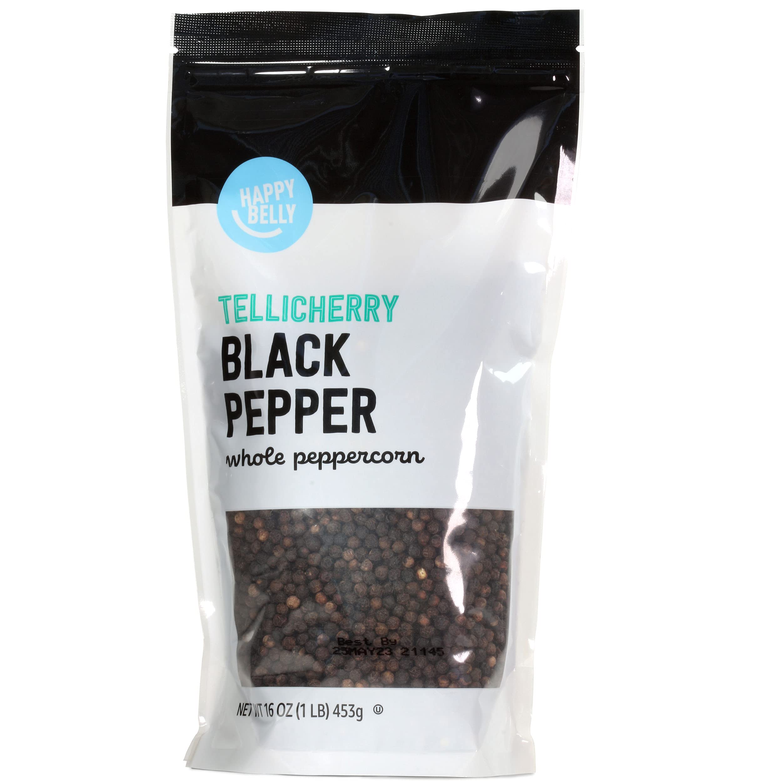 Amazon Brand - Happy Belly Tellicherry Black Pepper Whole Peppercorn, 16 ounce (Pack of 1)