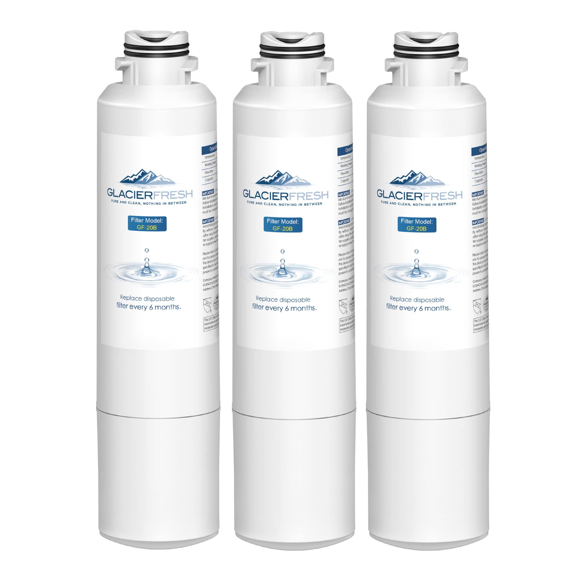 GLACIER FRESH DA29-00020B Refrigerator Water Filter Compatible with Samsung* DA29-00020A/B, DA29-00020B-1, HAF-CIN/EXP, 46-9101, RF4267HARS For French Door Fridge Kitchen (3 PACK)