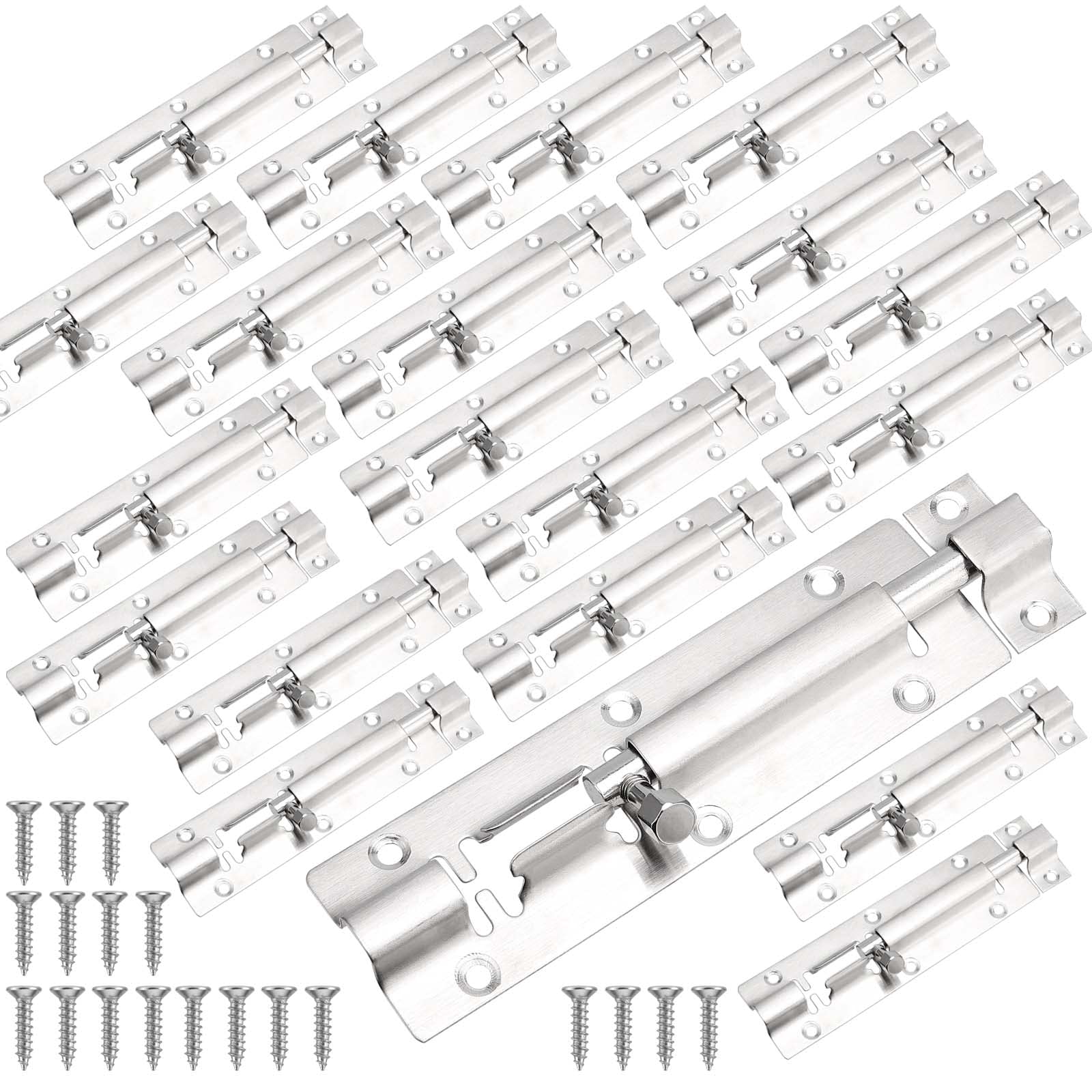 SINJEUN 30 Pack 5 Inch Barrel Bolt, Stainless Steel Slide Lock, Thickened Door Latch Slide Latch Lock with 160 Mounting Screws, Sliding Latch Hardware for Door Locking, Silver