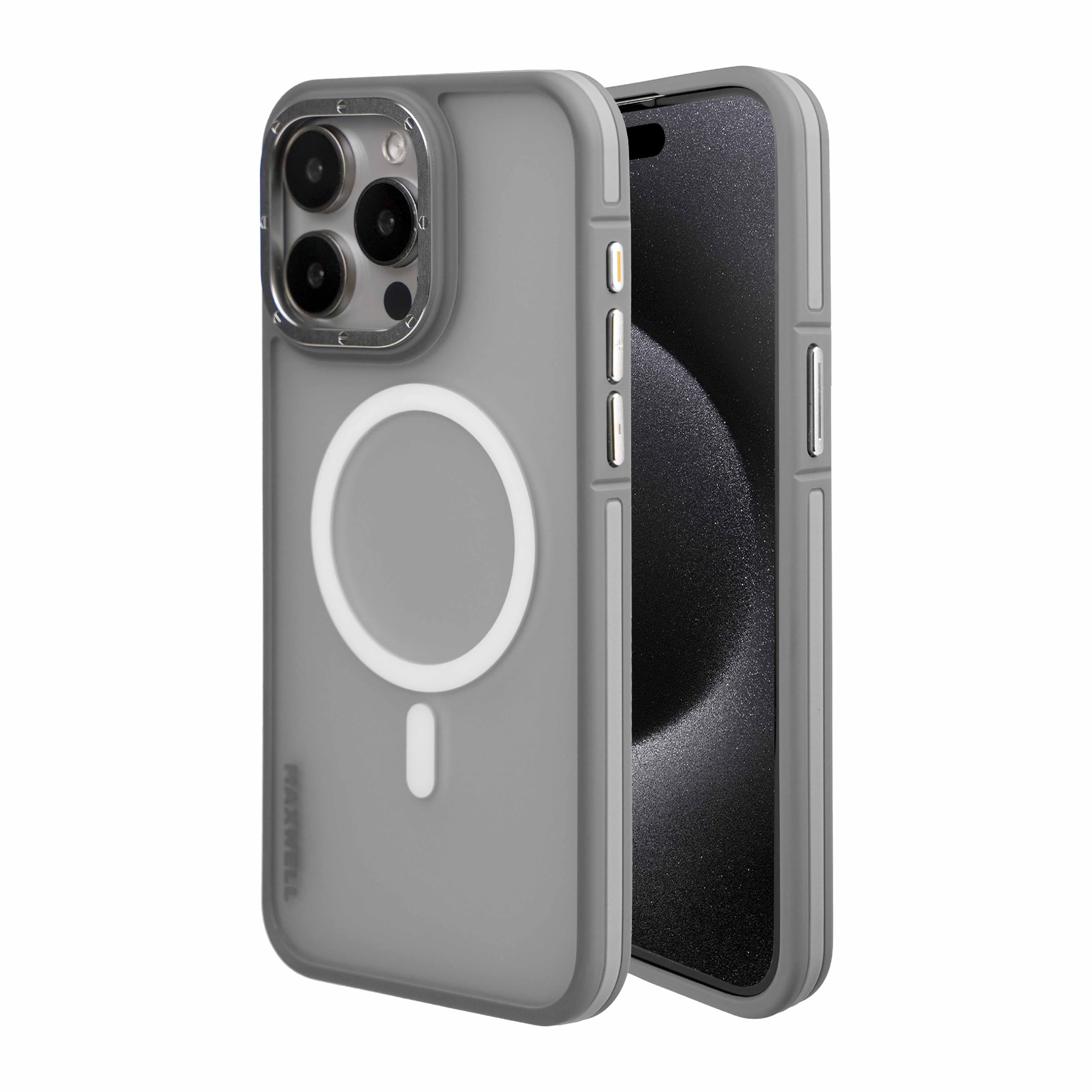 MaxwellArmor Soft Matte Compatible with MagSafe Case for iPhone 15 Pro - Full Protection, Drop-Proof Design, Metallic Lens Protection - Compatible with Magsafe (Gray)