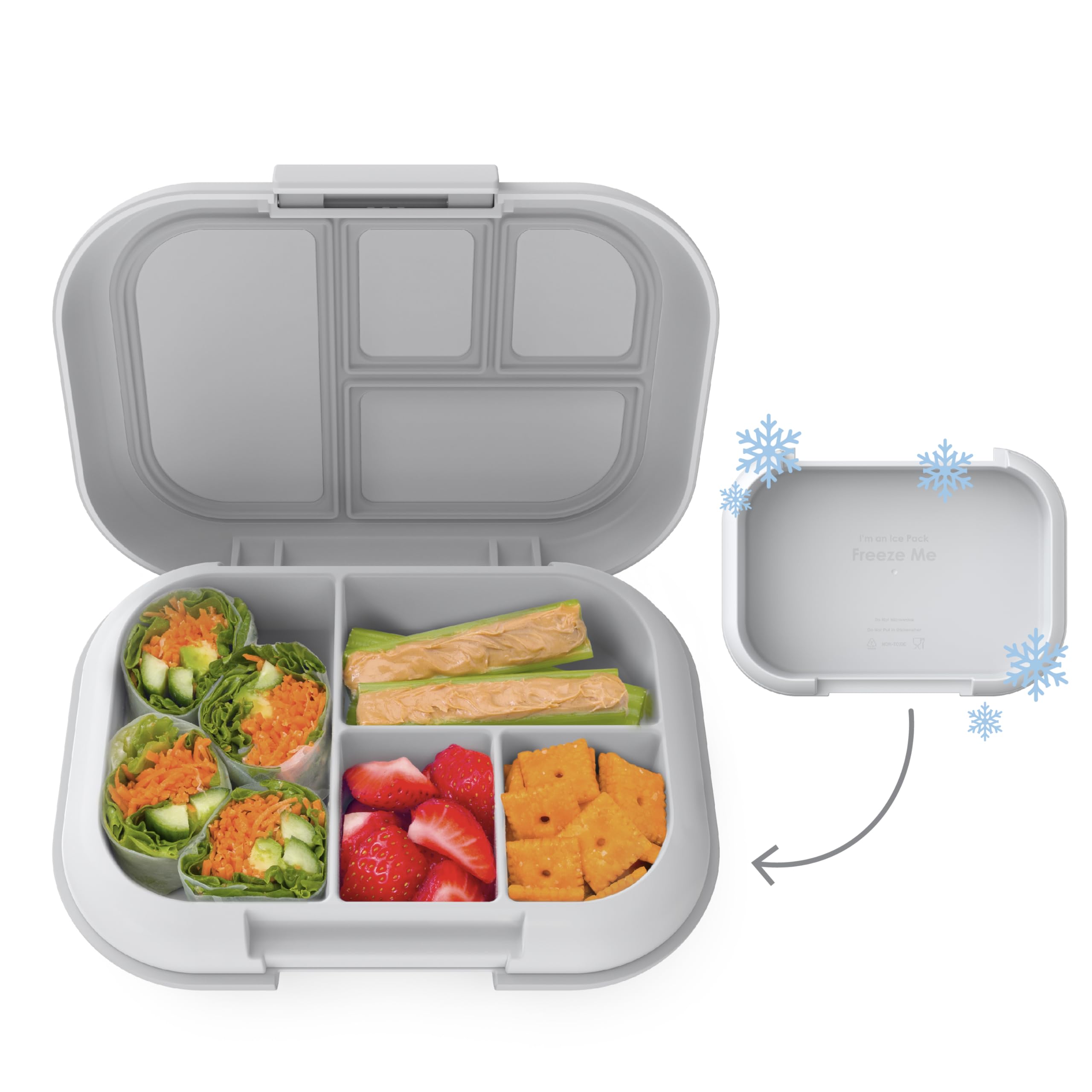 Bentgo Kids Chill Leak-Proof Lunch Box - Included Reusable Ice Pack Keeps Food Cold; 4-Compartment Bento Lunch Container; Microwave & Dishwasher Safe; 2 Year Manufacturer Warranty (Gray)