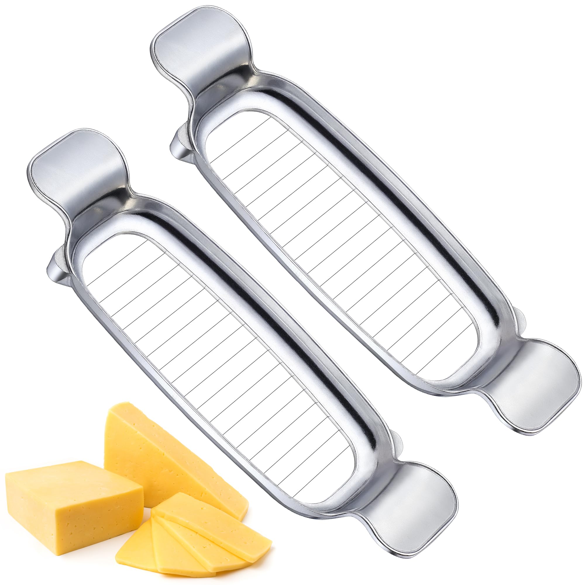 Dreyoo Butter Slicer Cutter Stainless Steel, 16 Pcs Sharp Stainless Steel Wires for Portion Control, Butter Slicer Cutter Cheese Slicer with Portable Grip for Butter, Cheese, Fruit, Baking (2 Pcs)