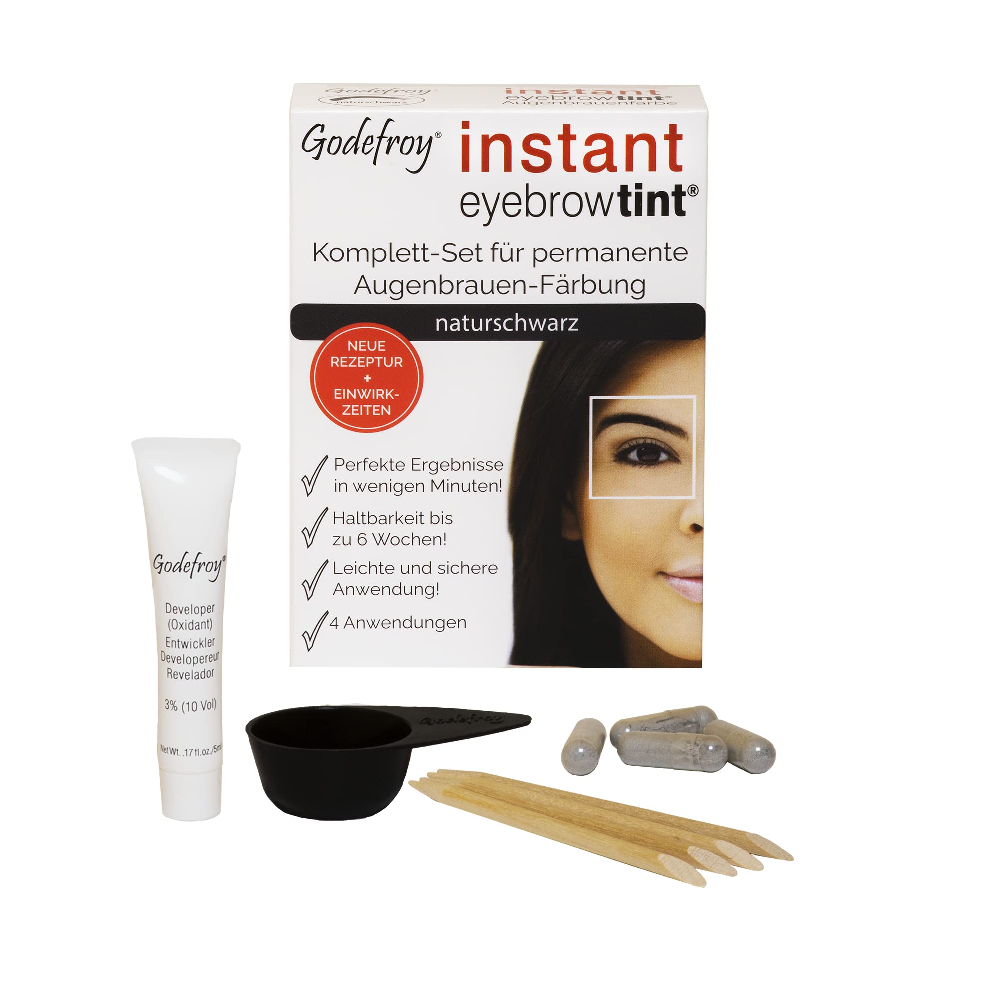 GodefroyInstant Eyebrow Tint, Eyebrow Colour EU Formula, Colouring Set, Natural Black, Pack of 1 (1 x 4 Pieces)