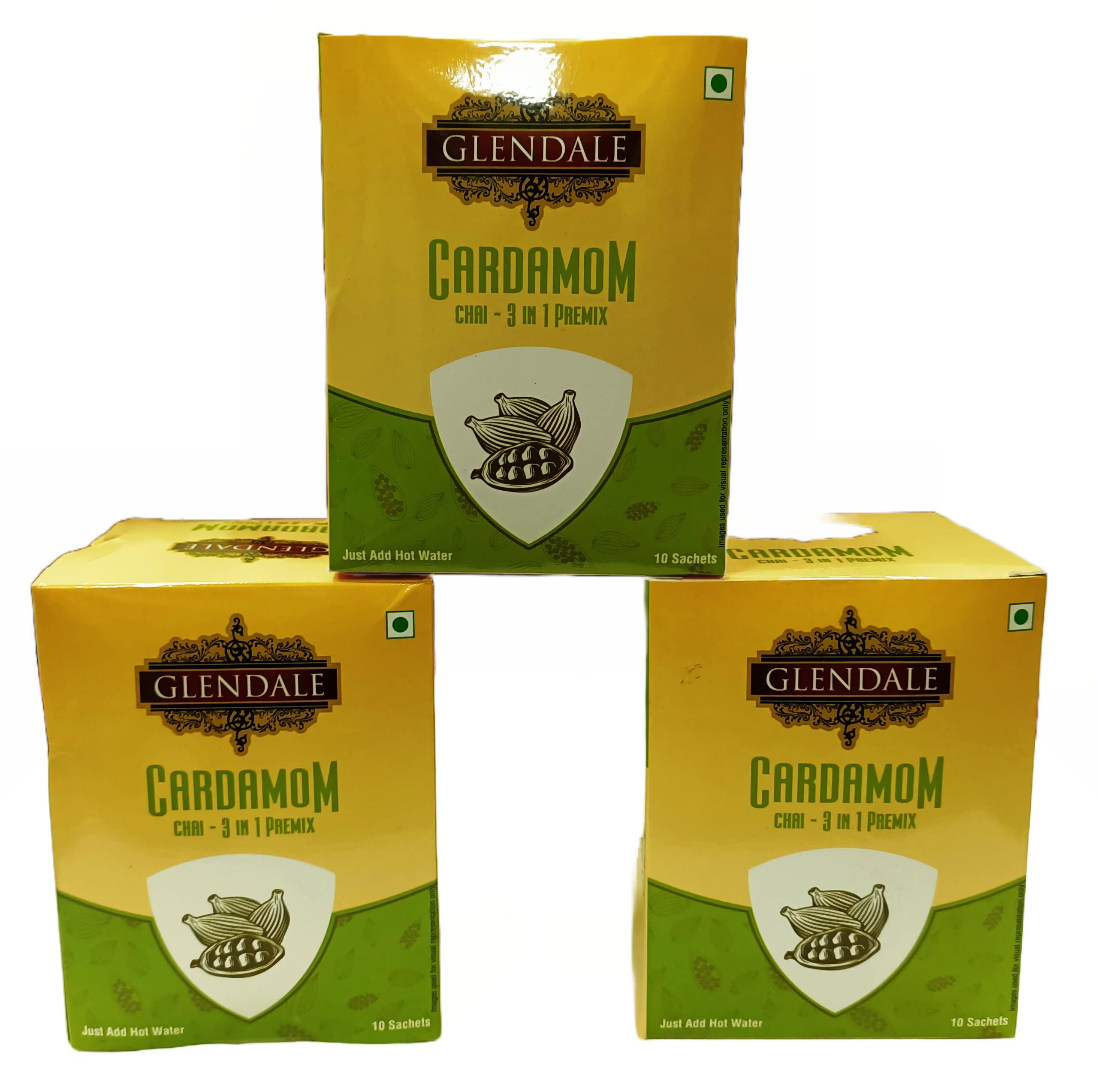 GLENDALE Cardamom Chai 140 g | Pack of 3 | Total 420 g | 3 in 1 Premix Instant Tea 10 Sachets in Each Pack