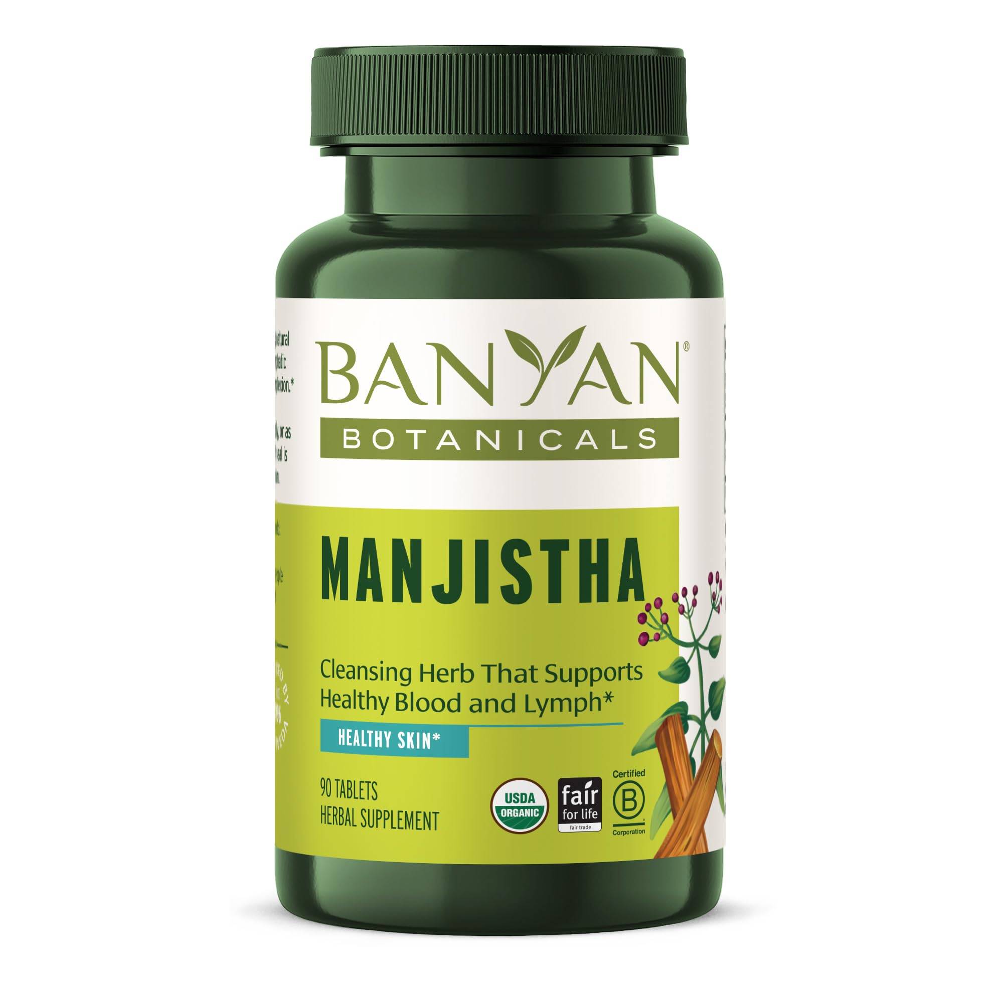 Banyan Botanicals Manjistha Tablets – Made from Pure Manjistha Powder – Organic Skin Supplement for Natural Blood Cleanse & Lymphatic System Support* – 90 Tablets – Non-GMO Sustainably Sourced Vegan