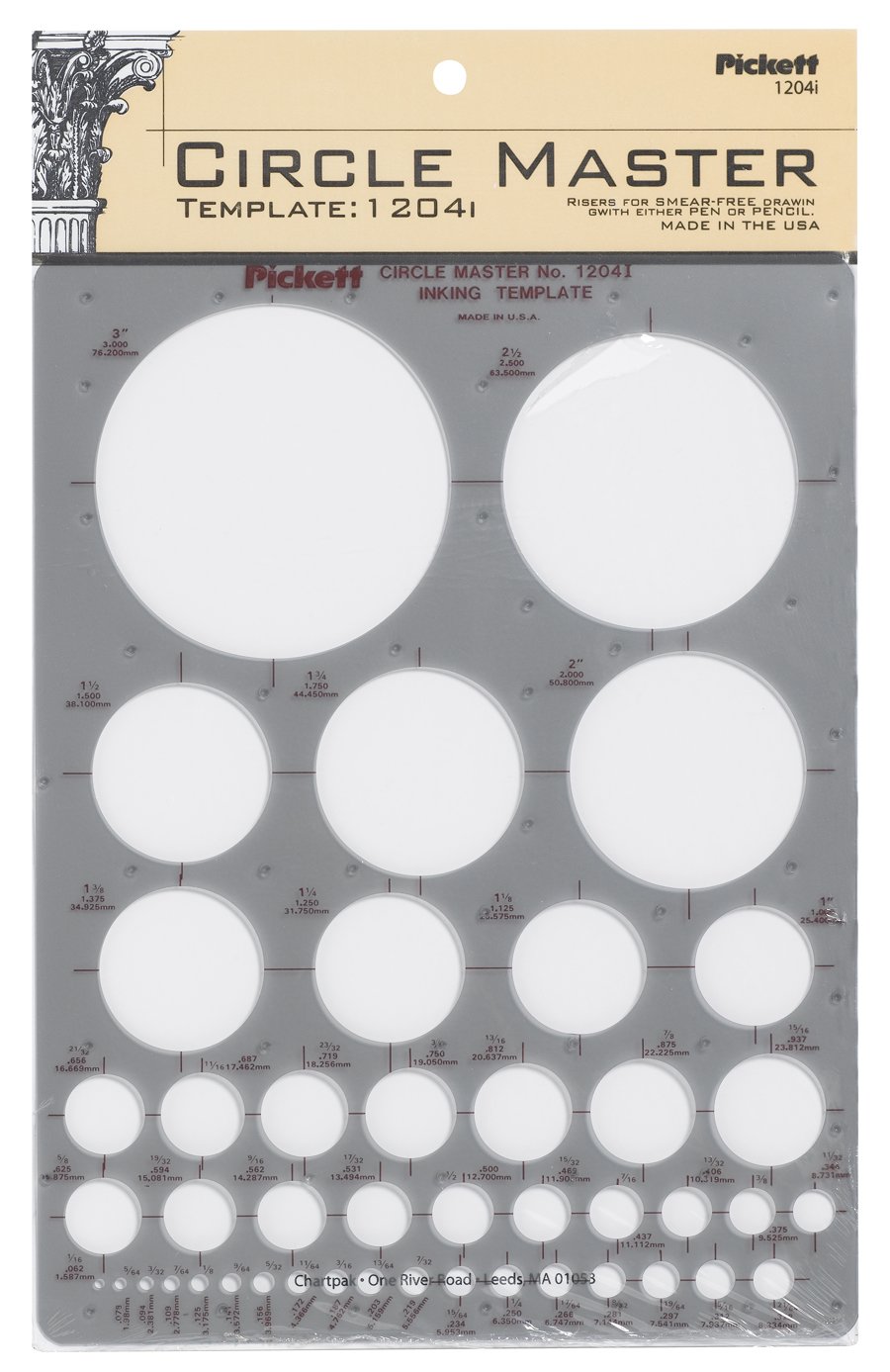 Pickett CHA1204I Circle Master Template, Range From 1/16 To 3 Inches in Diameter (1204I),Smoke