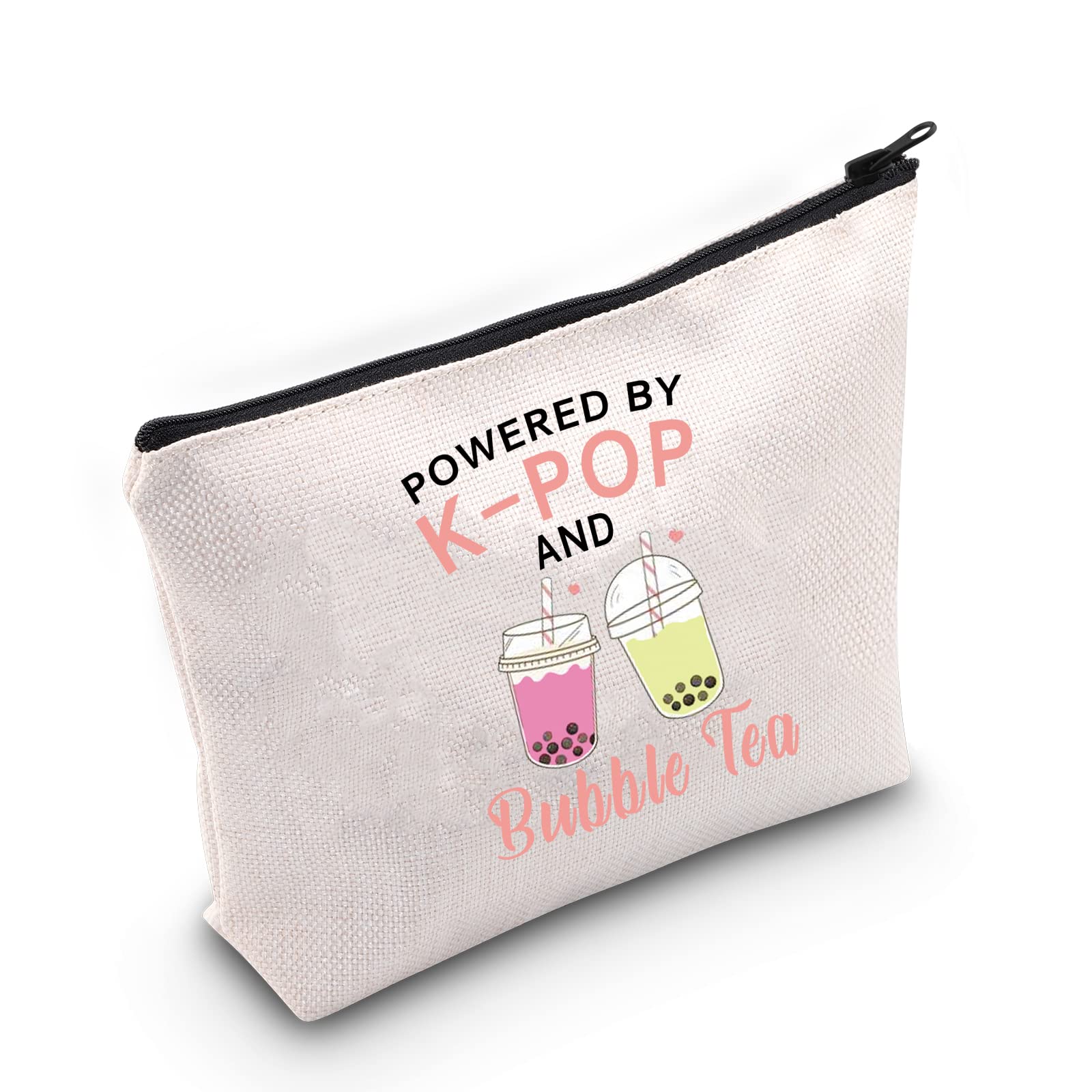 MNIGIUK-Drama Lover Makeup Bag Powered By K-Pop And Bubble Tea Lover Gift Travel Zipper Pouch (Bubble Tea bag)